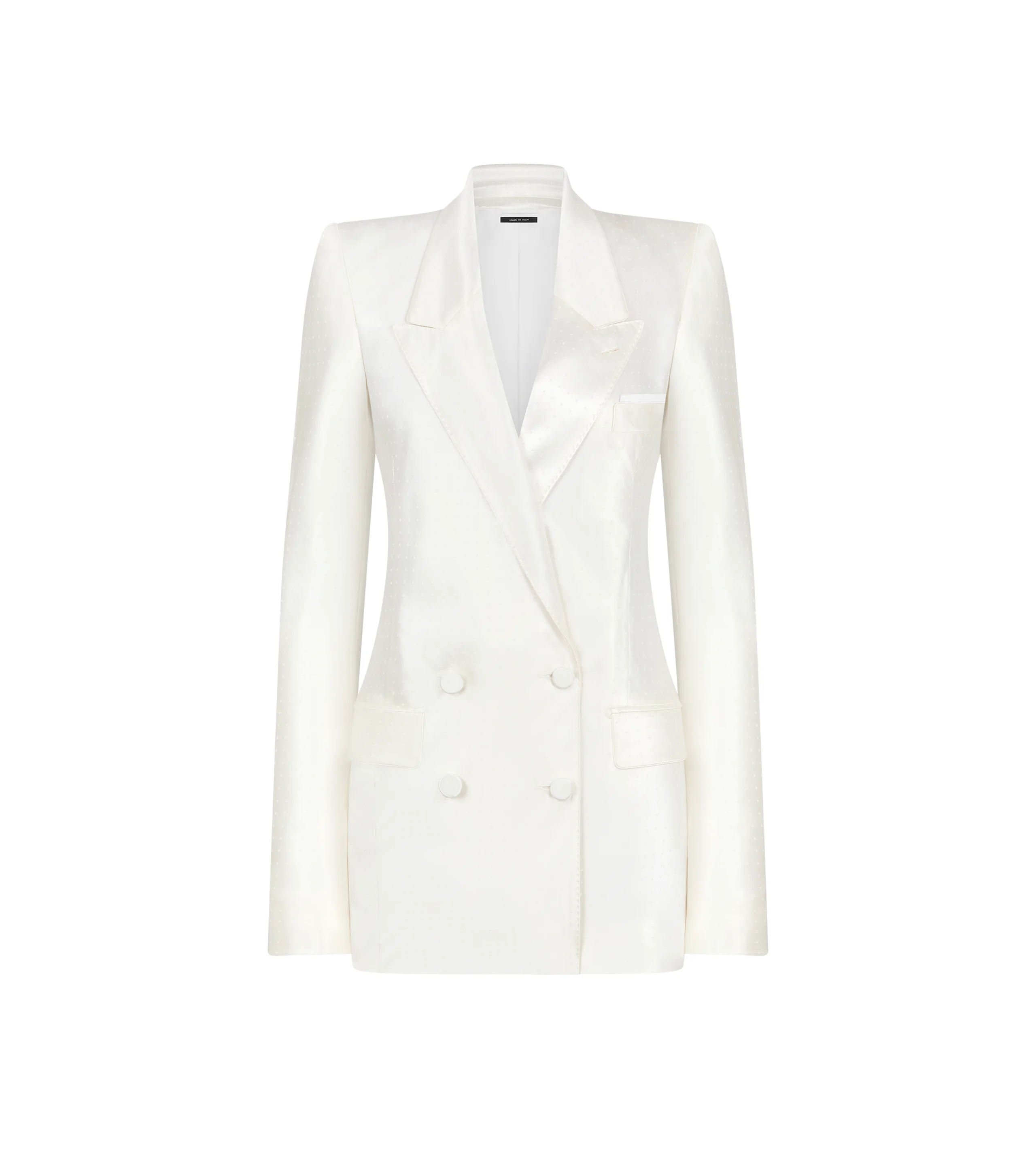 DOUBLE BREASTED PEAK LAPEL BIAS TINY POLKA DOT JACKET - 1