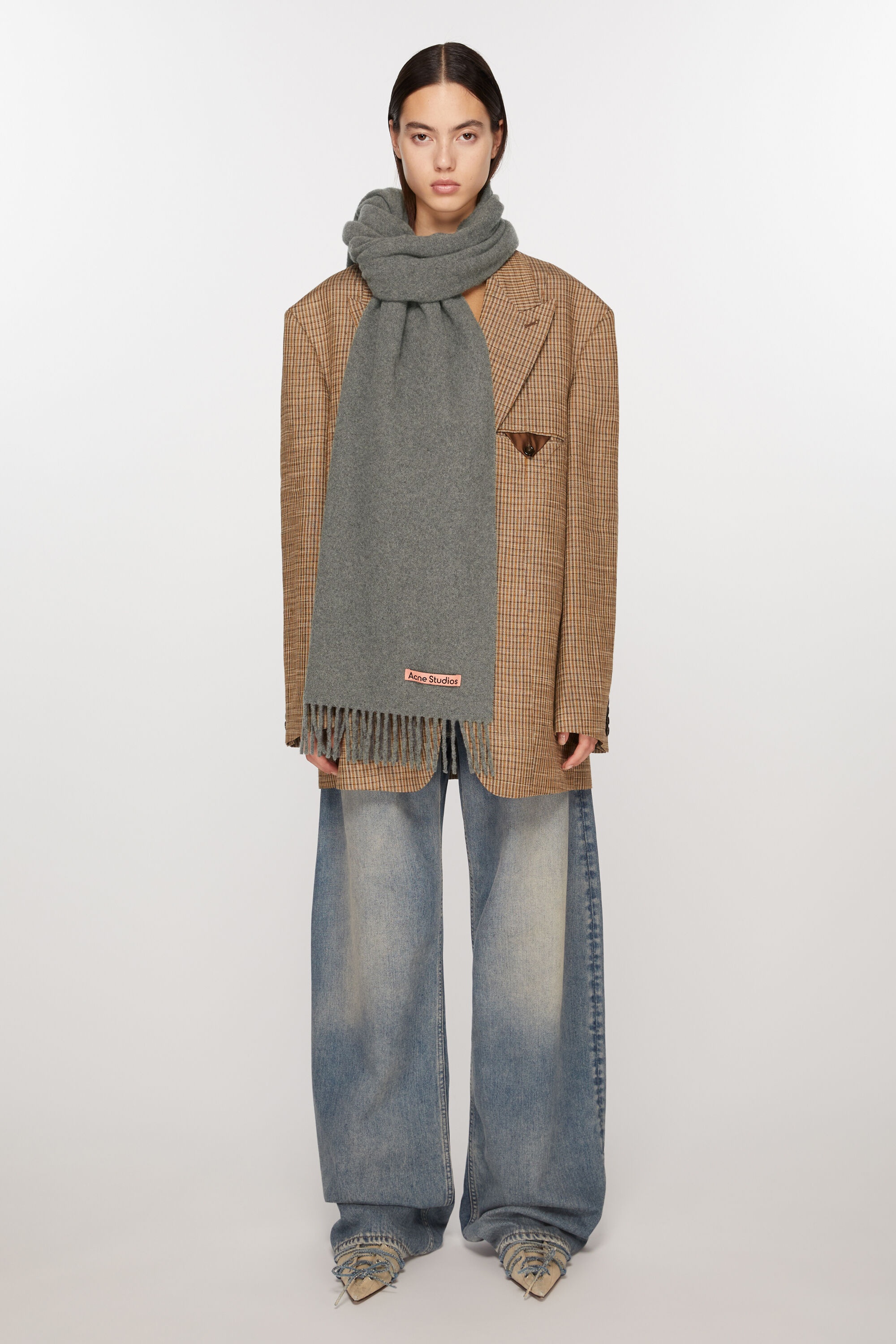 Cashmere fringe scarf - Narrow - Grey Melange - 2