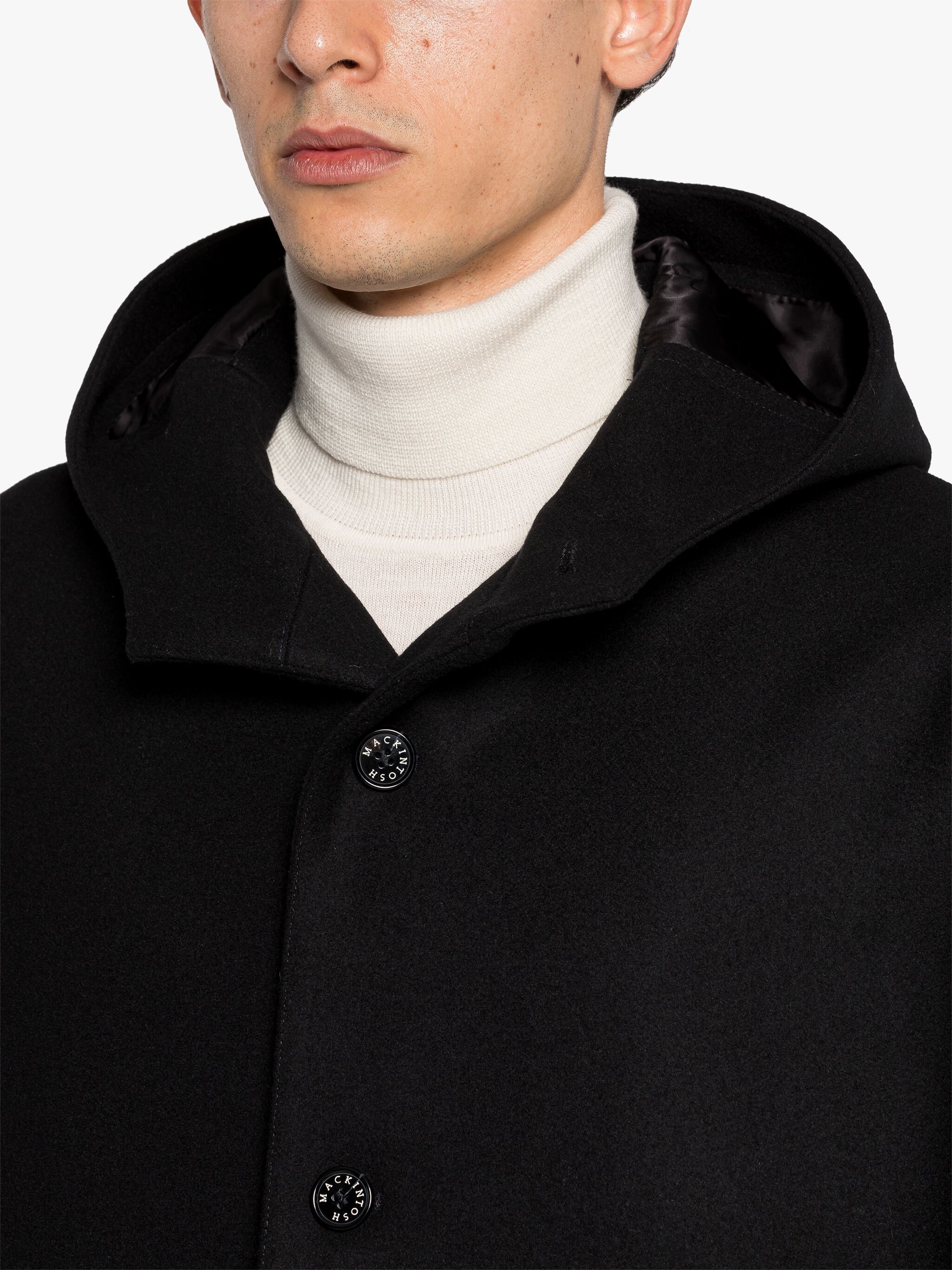 HUMBIE HOOD BLACK WOOL OVERCOAT - 5
