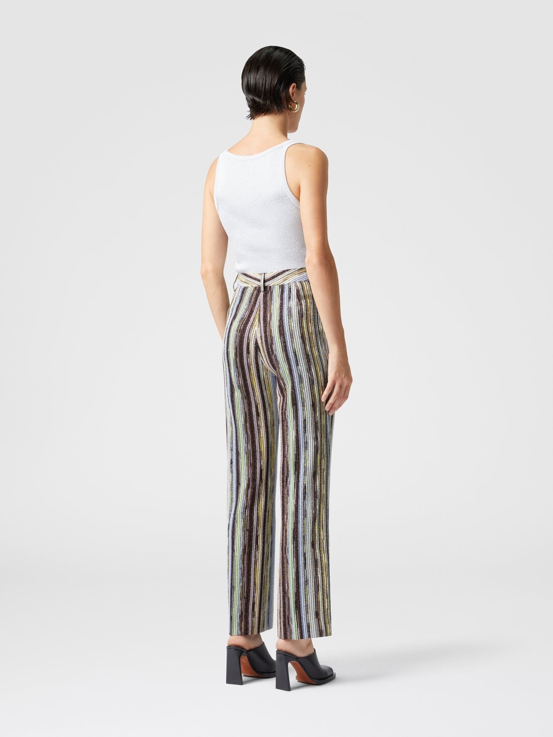 Classic trousers in striped lamé slub viscose with cropped hem - 3