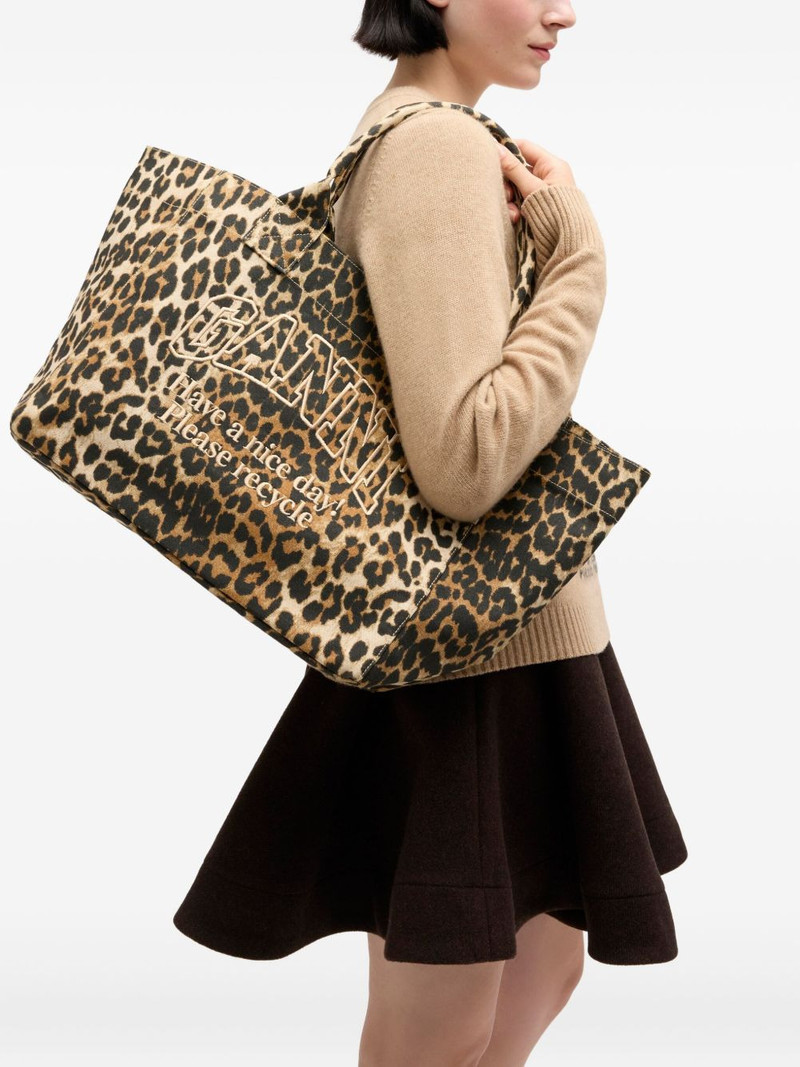 GANNI leopard print zip tote bag outlook