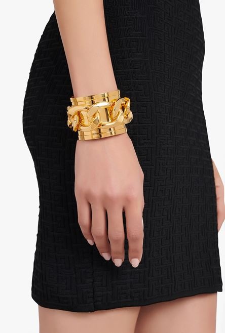 Gold-tone brass chain cuff bracelet - 2