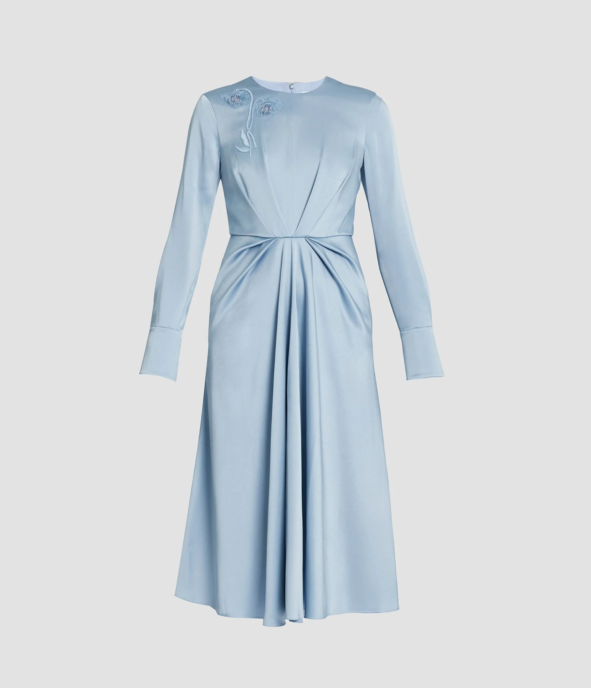 EMBROIDERED LONG SLEEVE DRAPED MIDI DRESS - 1