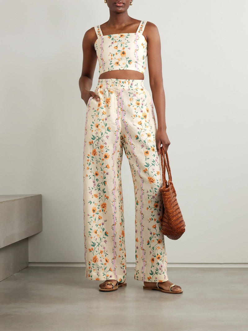 Agua by Agua Bendita Totoa Chinesis floral-print linen wide-leg pants Cream outlook