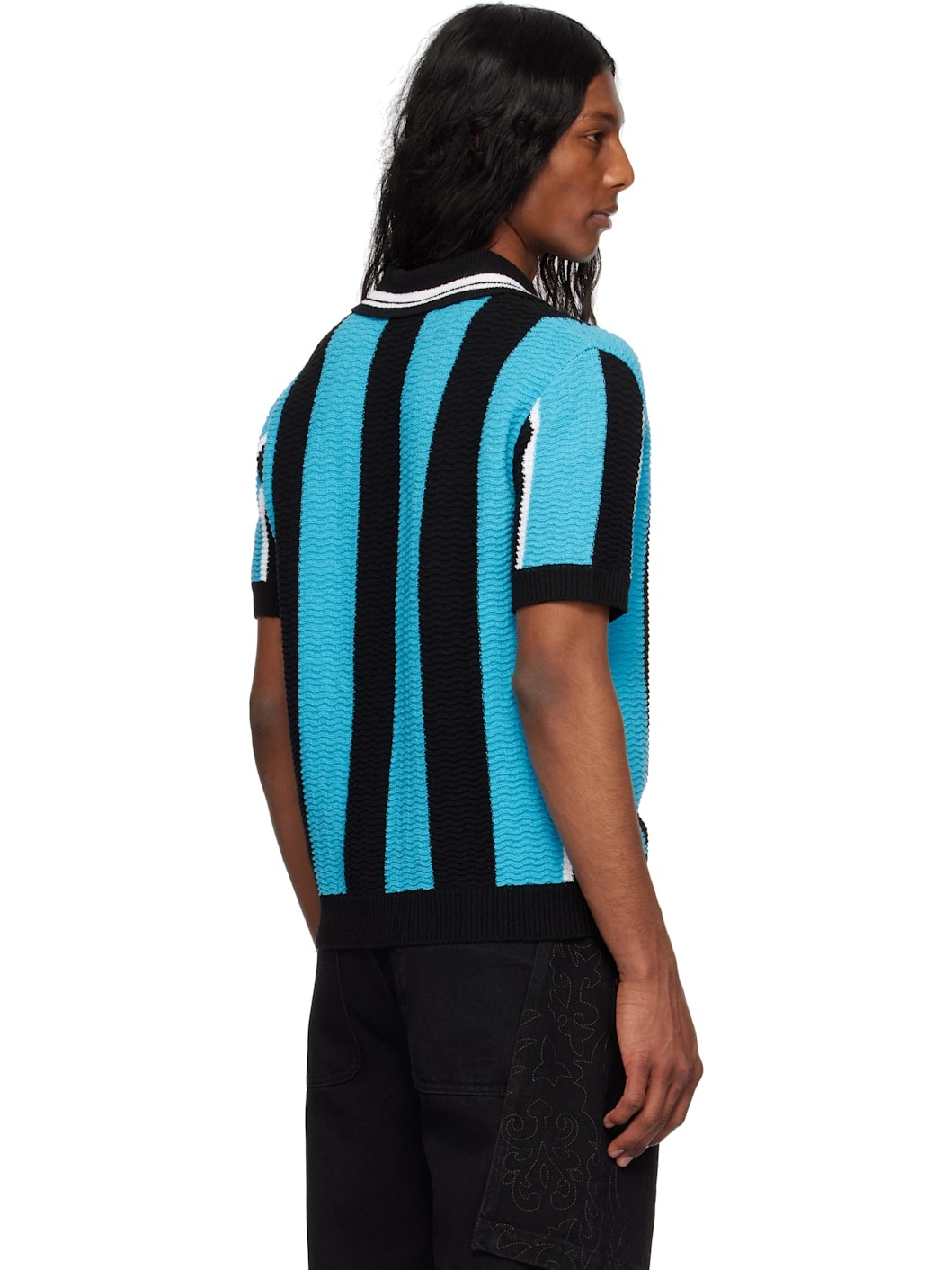 Black & Blue Stripe Soccer Sweater Polo - 3