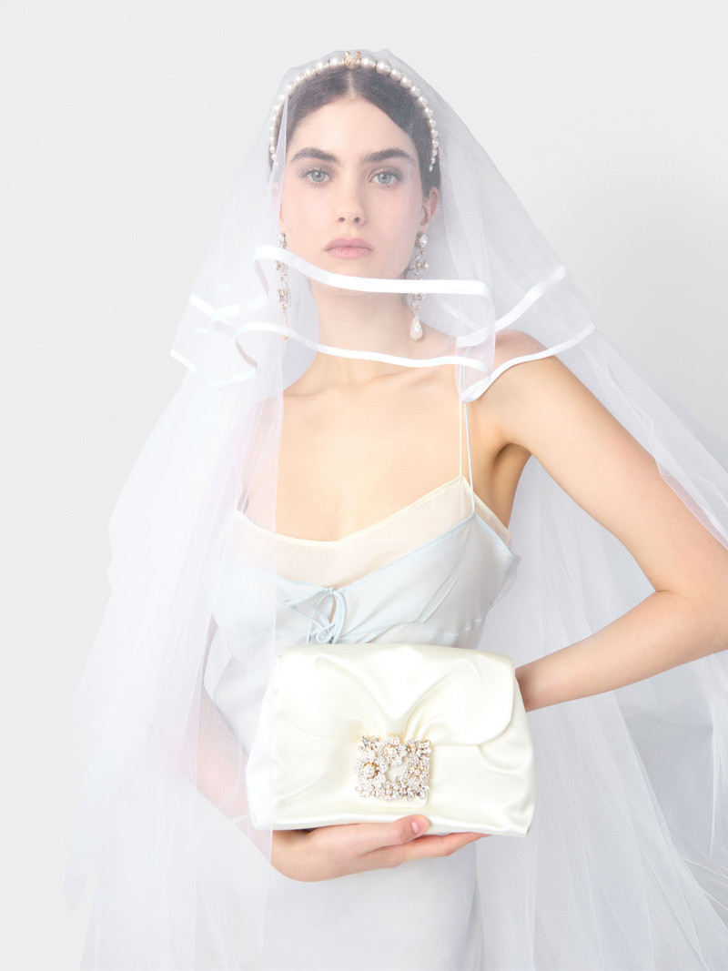 RV Drapé Bouquet Pearl Strass Buckle Mini Bag in Satin 7