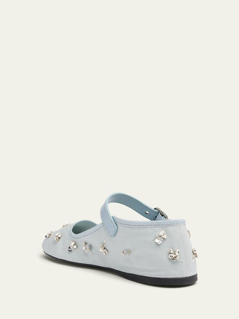 Miu Miu Embellished Canvas Mary Jane Ballerina Flats outlook