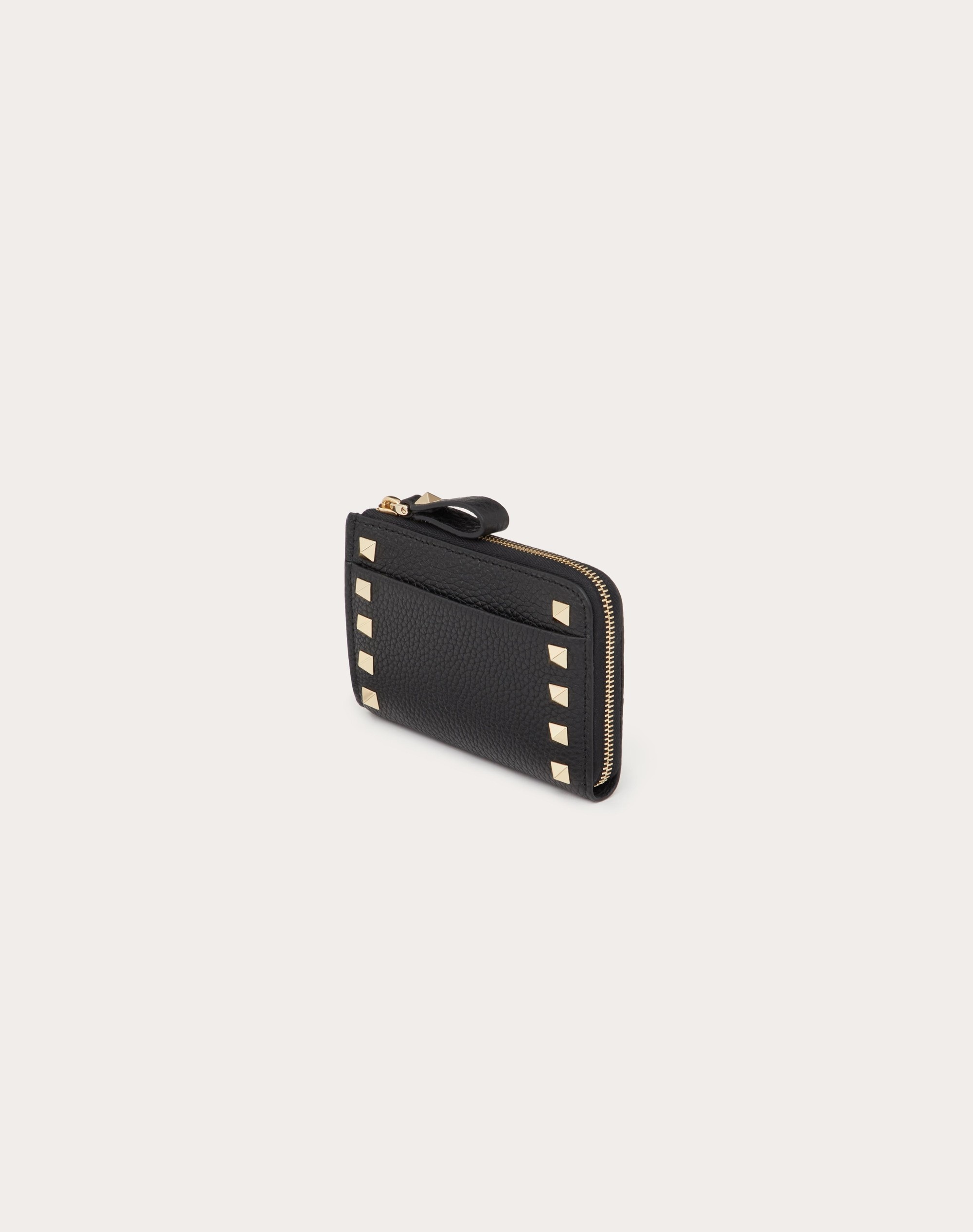 ROCKSTUD CARD HOLDER IN GRAINY CALFSKIN WITH KEY CHAIN - 4