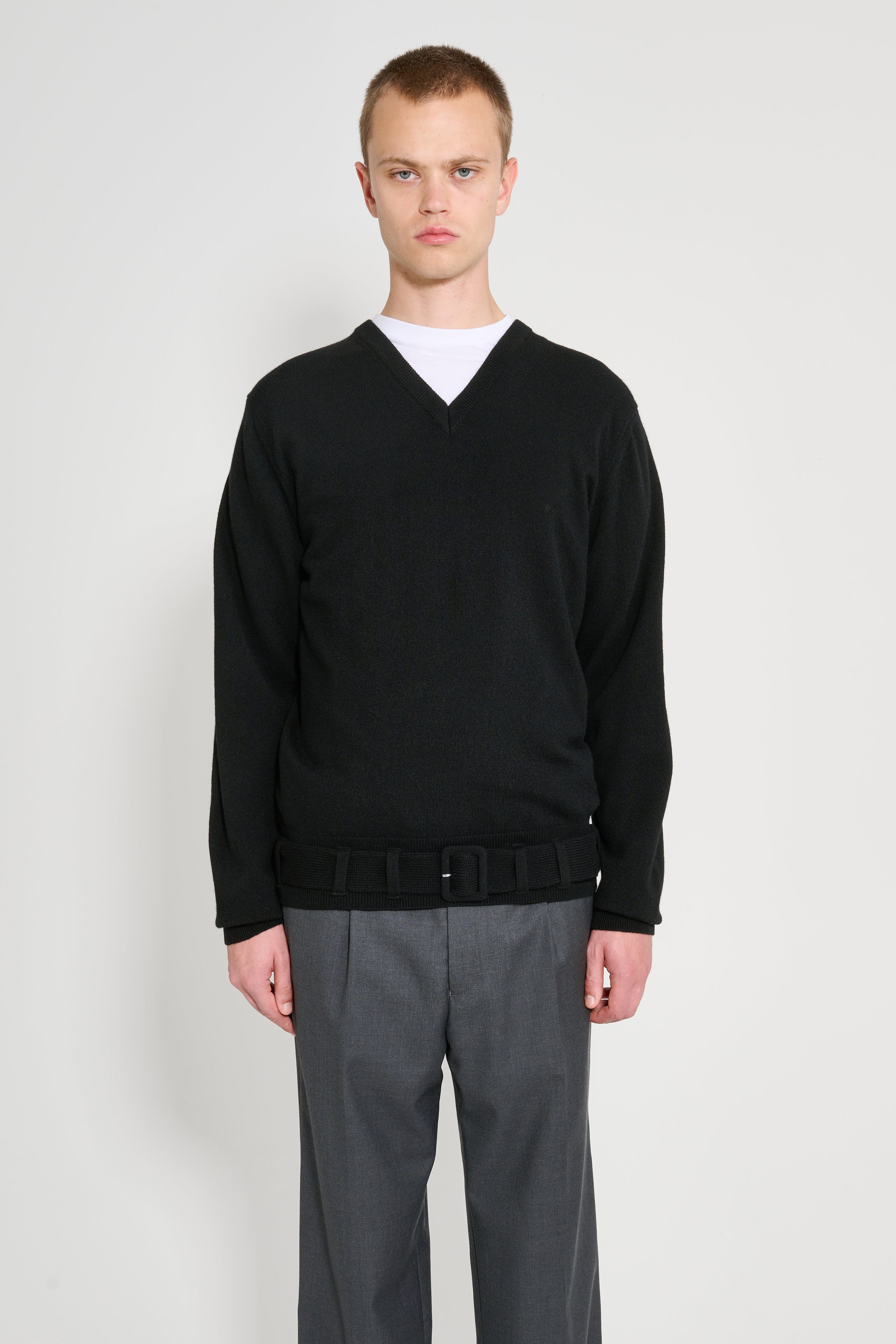 RANDOM IDENTITIES BELTED CASHMERE SWEATER KNIT BLACK - 1