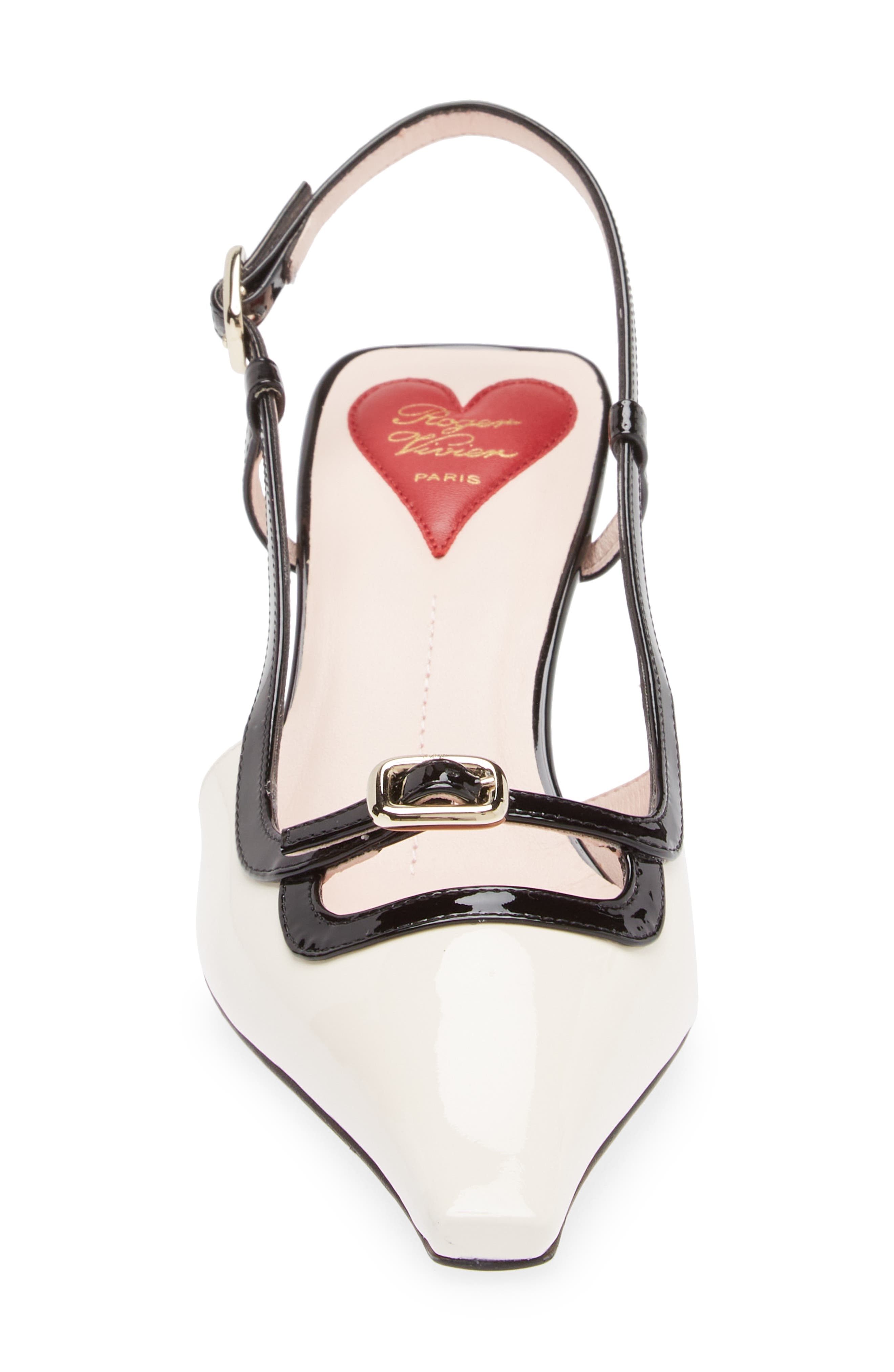Roger Vivier Mini Buckle Slingback Pump in Ivory/Black at Nordstrom - 4