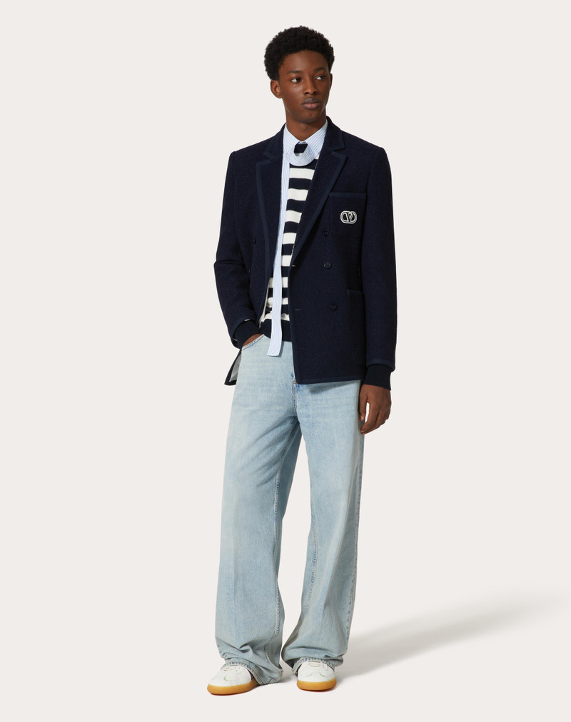 Valentino DOUBLE-BREASTED BOUCLÉ WOOL JACKET WITH VLOGO SIGNATURE EMBROIDERY outlook