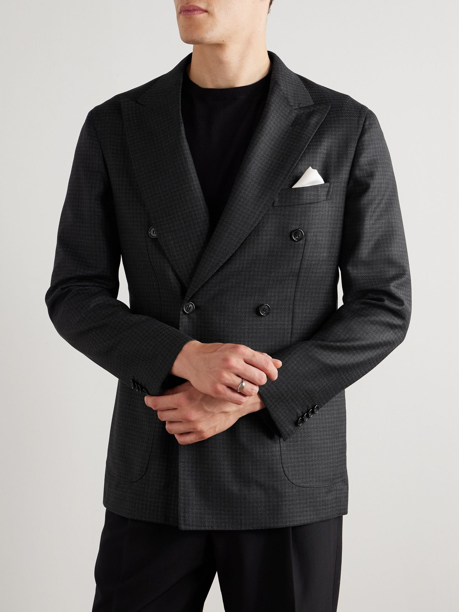 Soffio Slim-Fit Double-Breasted Checked Wool Blazer Gray - 3