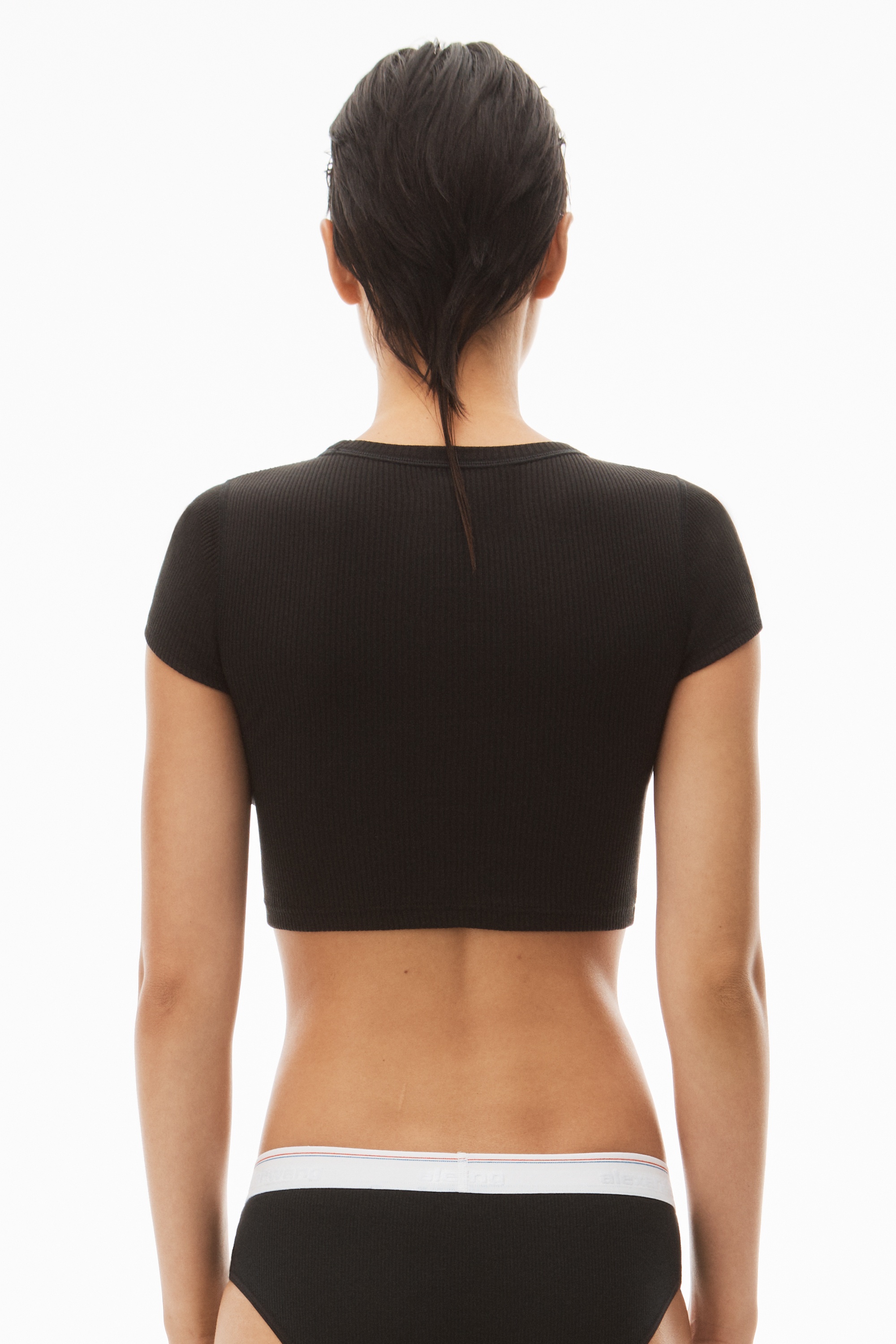 Cropped Short-Sleeve Tee in Ribbed Cotton Jersey - 4