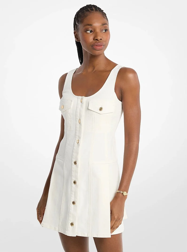 Pleated Denim Mini Dress - 1