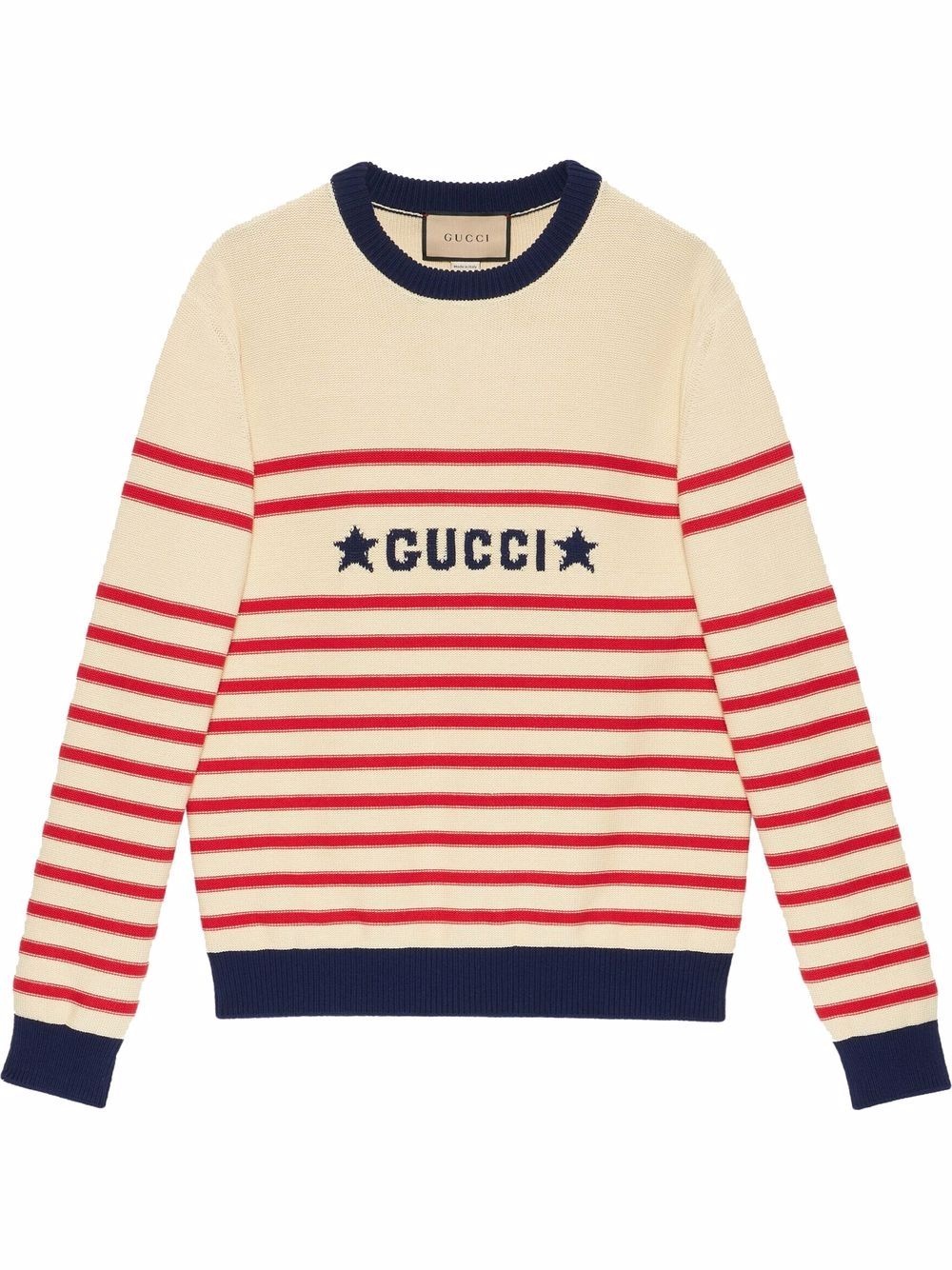 intarsia-logo striped cotton jumper - 1