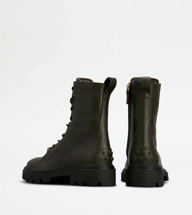 Tod's COMBAT BOOTS IN LEATHER - GREEN outlook