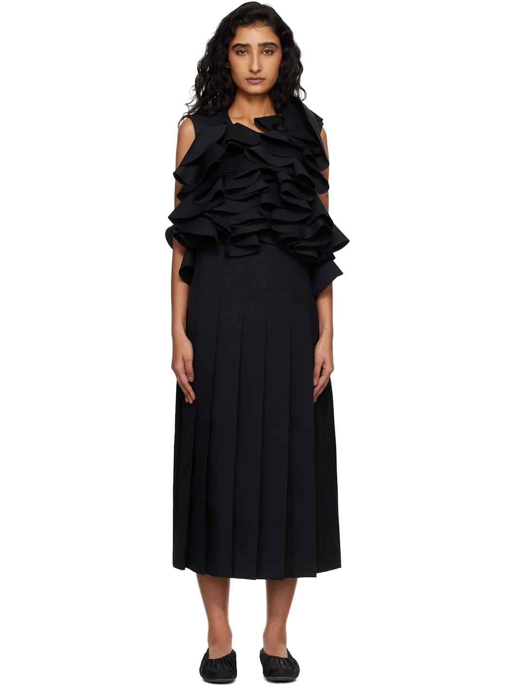 Black Twill Midi Dress - 1