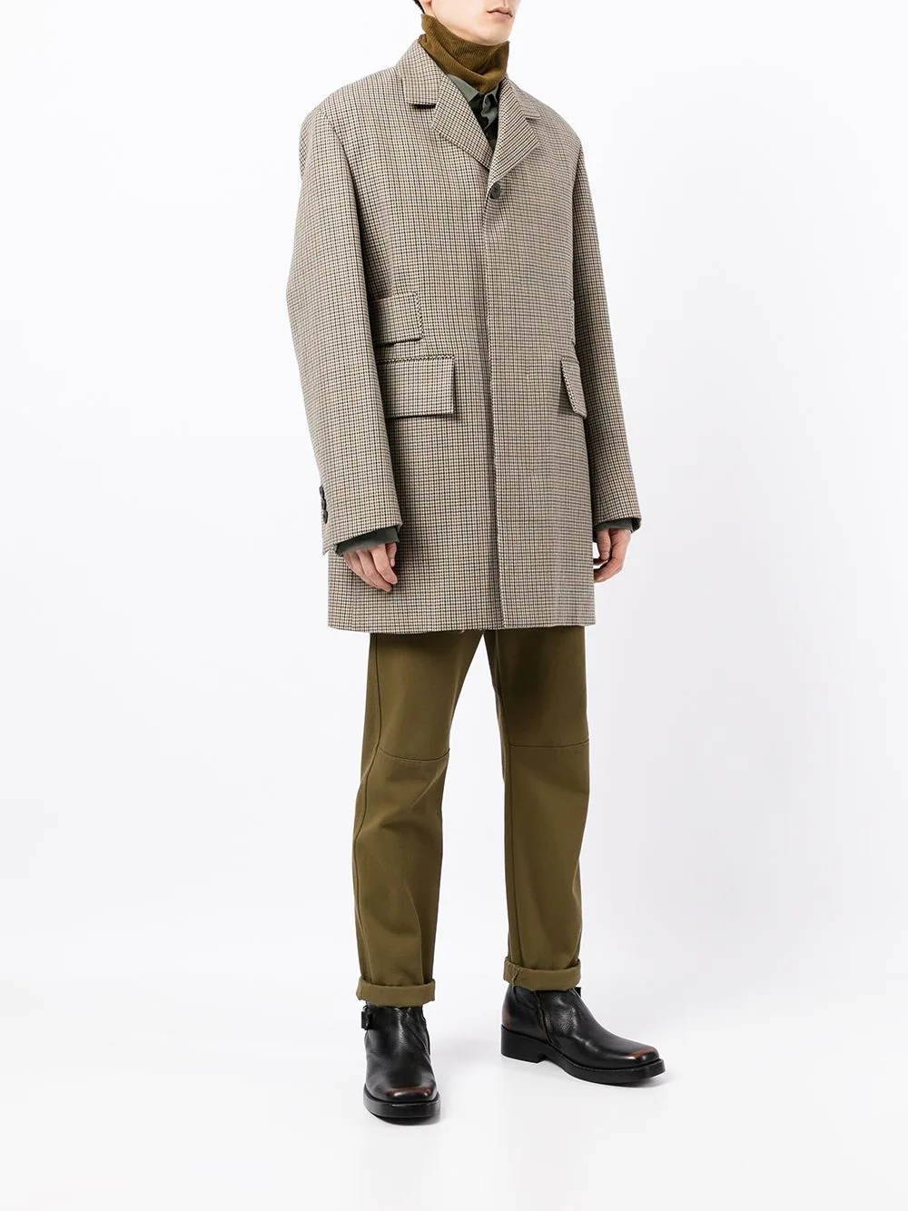 fine-checked concealed-fastening coat - 3