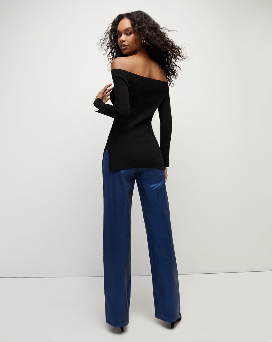 DERICK RIBBED OFF-SHOULDER PULLOVER - 1