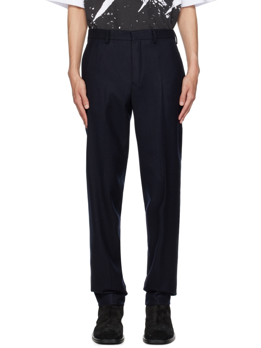 Navy Slim-Fit Trousers - 1