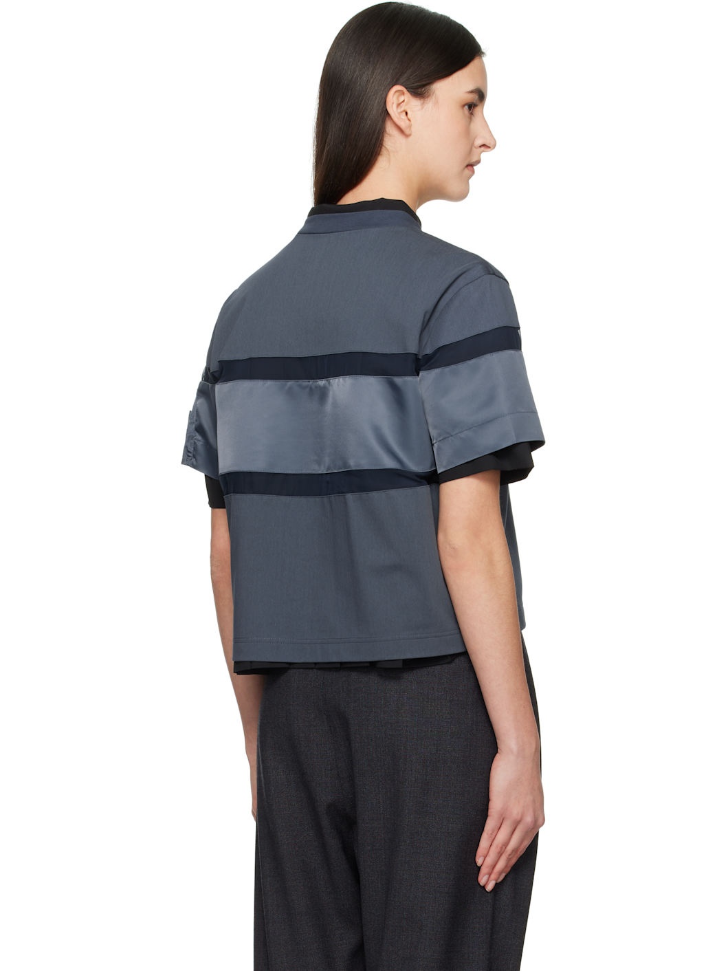 Gray Nylon Twill Mix Cotton Jersey T-shirt - 3