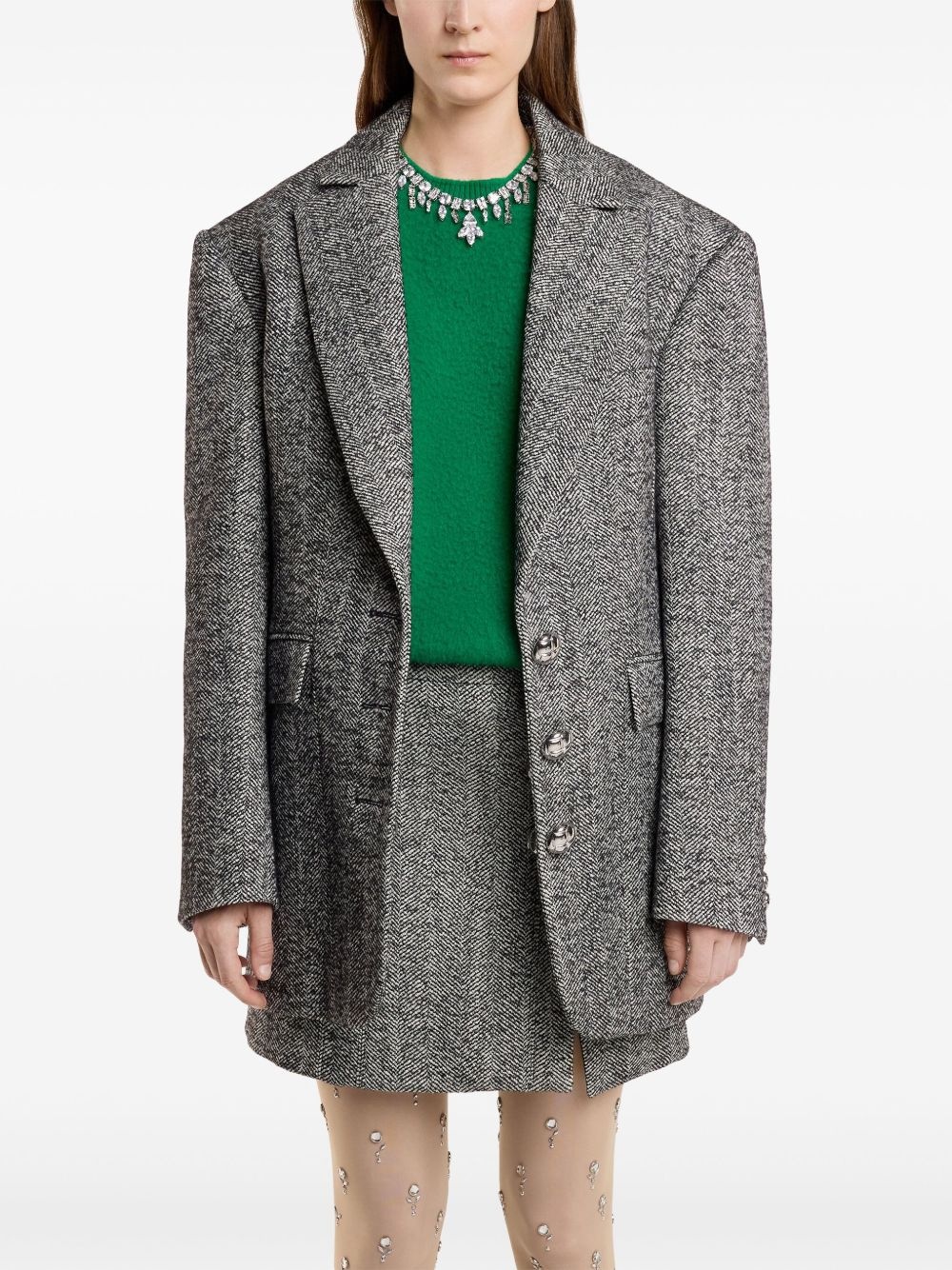 herringbone-pattern wool blazer - 5