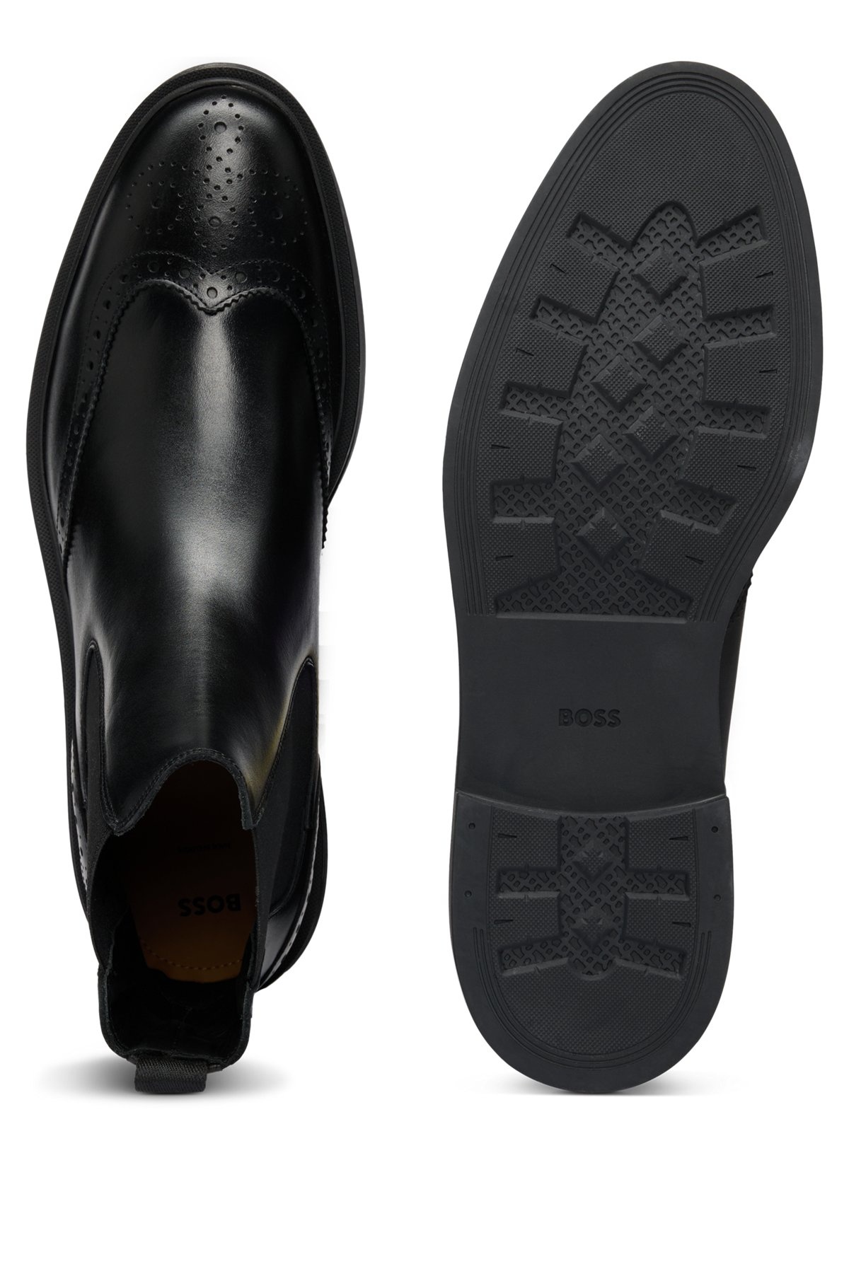LEATHER CHELSEA BOOTS WITH BROGUE DETAILS AND RUBBER SOLE - 4
