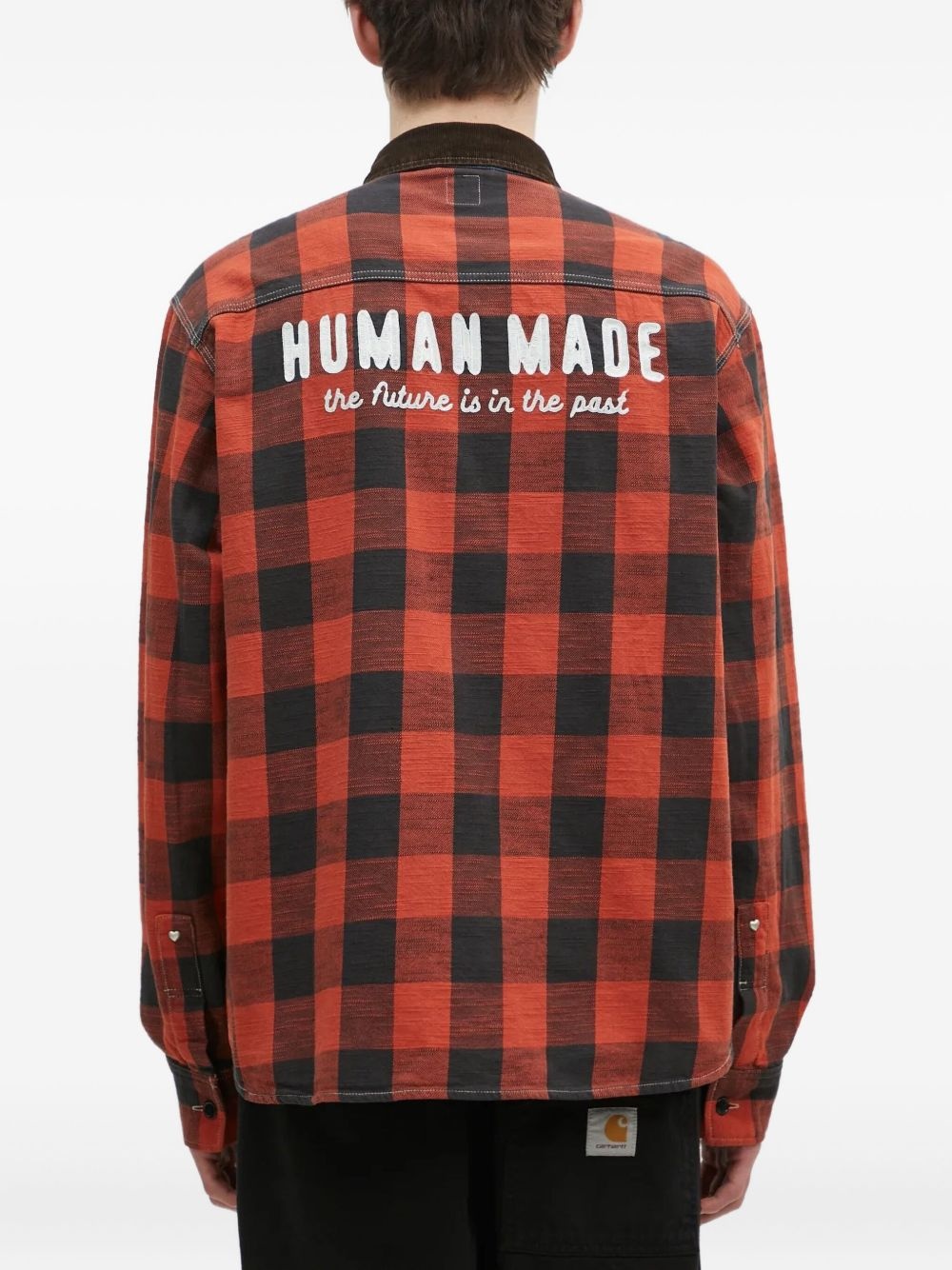 denim plaid panelled shirt - 3