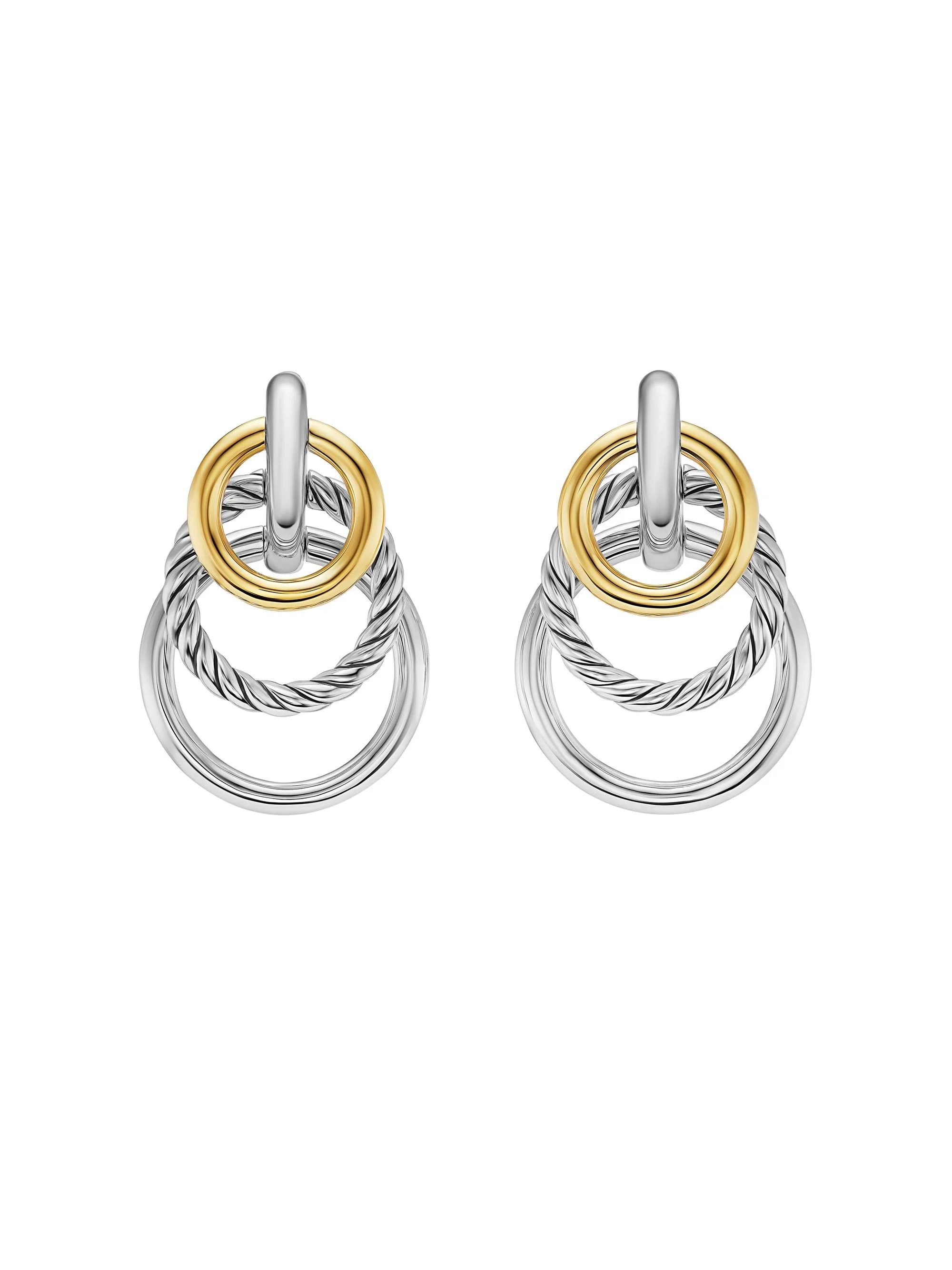 Women's DY Mercer Triple Ring Drop Earrings in Sterling Silver with 18K Yellow Gold, 35.6MM - Silver - 1