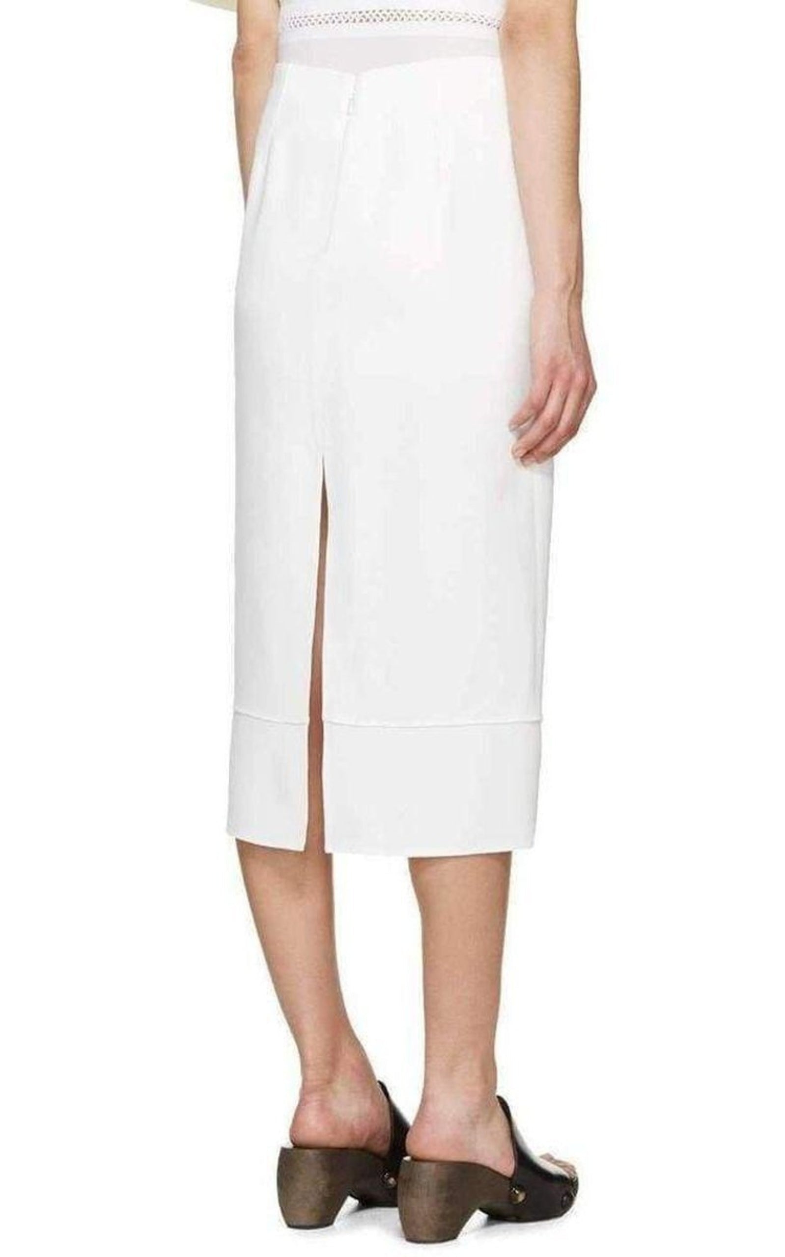 White Crepe Slit Knee Length Skirt - 3