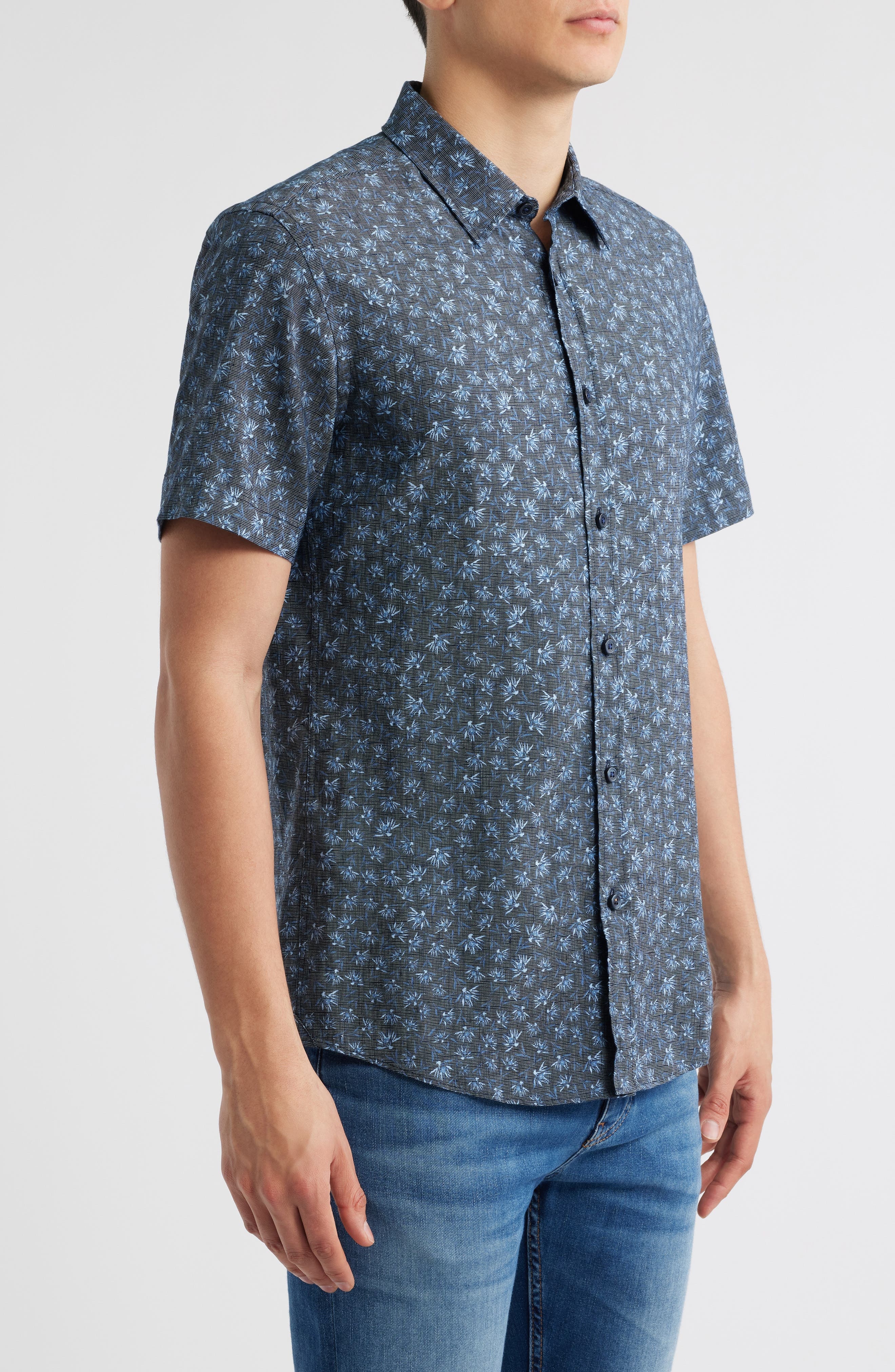 BOSS Roan Ken Short Sleeve Button-Up Shirt in Dark Blue at Nordstrom - 4