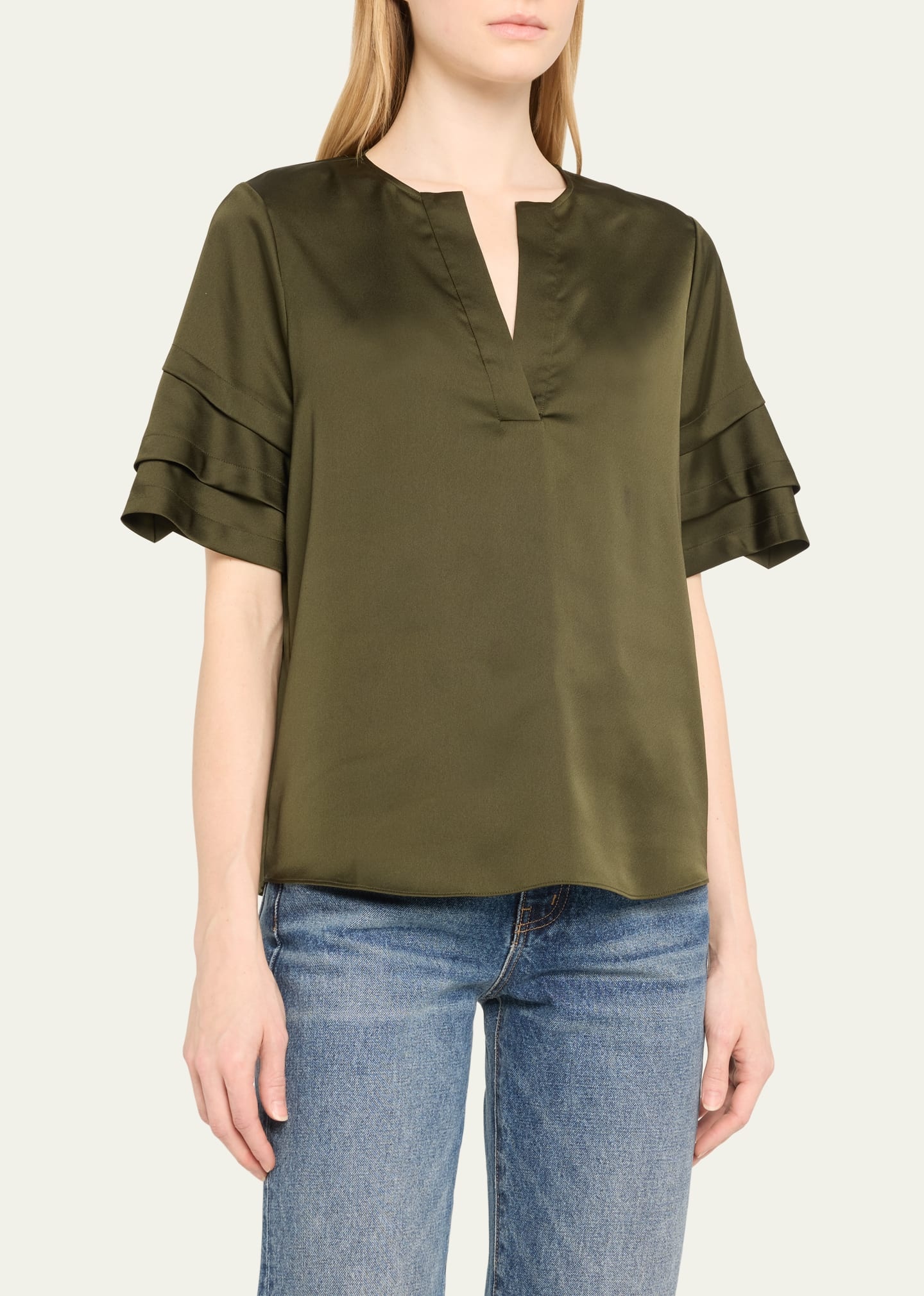 Tiered Short-Sleeve Satin Blouse - 4