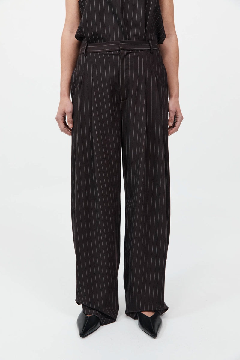 Wool Pinstripe Tapered Pants - Mahogany Stripe - 3