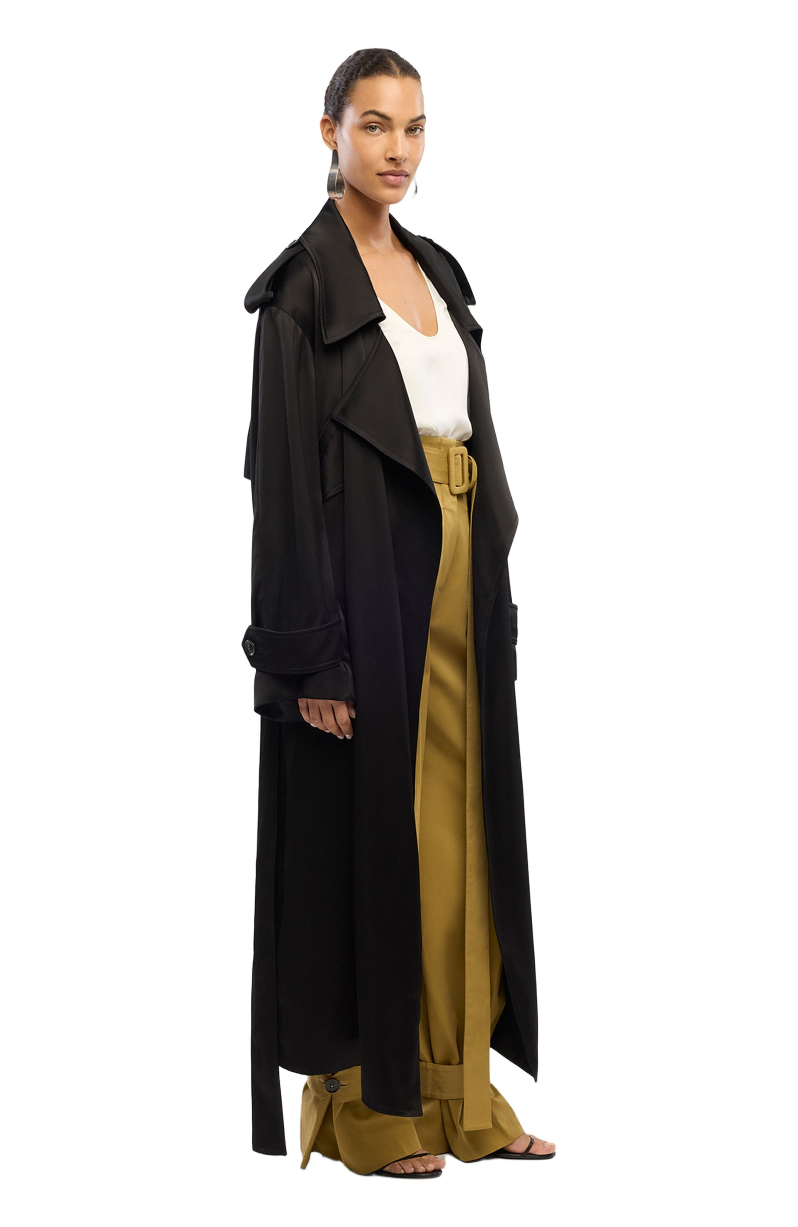 Another Tomorrow Satin Soft Trench in Black at Nordstrom - 2
