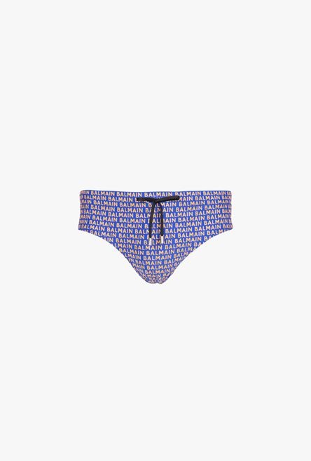 Bicolor electric blue and orange swim briefs with Balmain monogram - 1