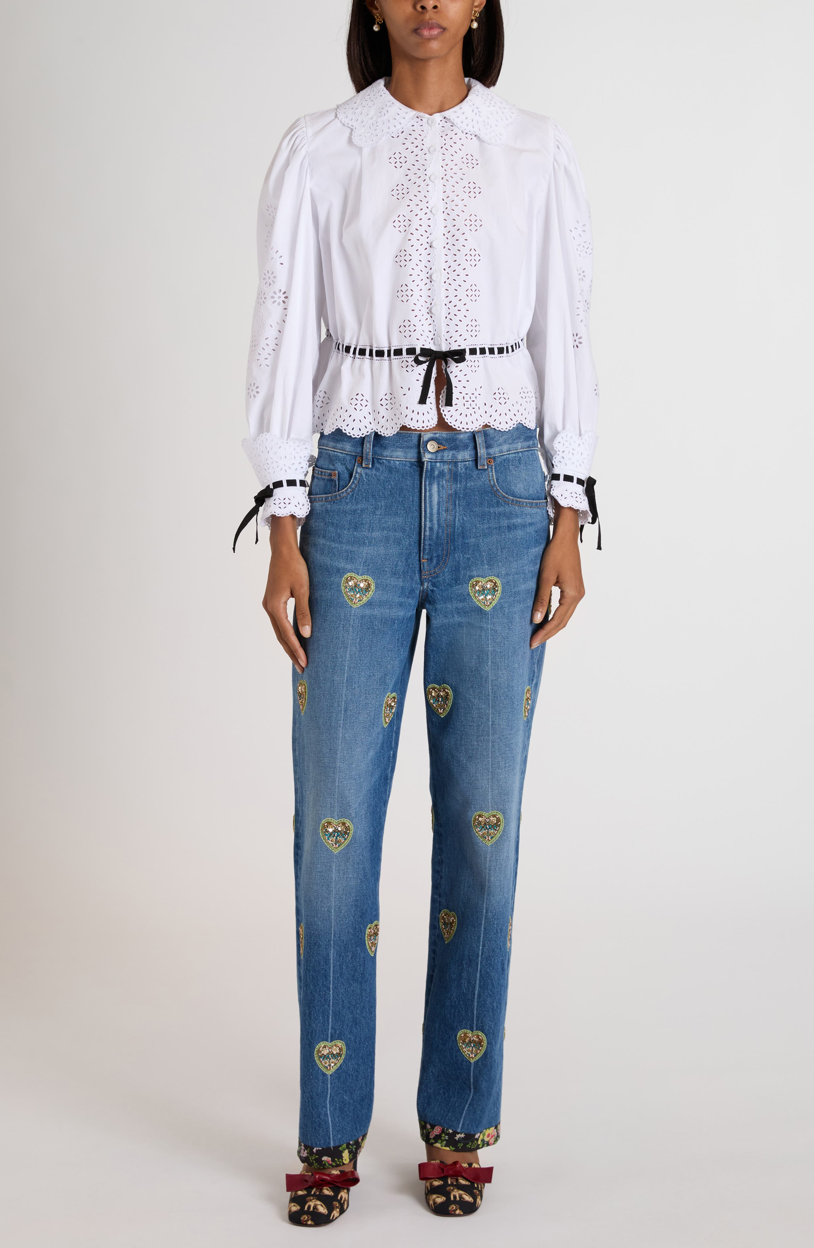 Valentino Garavani Heart Embroidered Denim Jeans at Nordstrom - 2