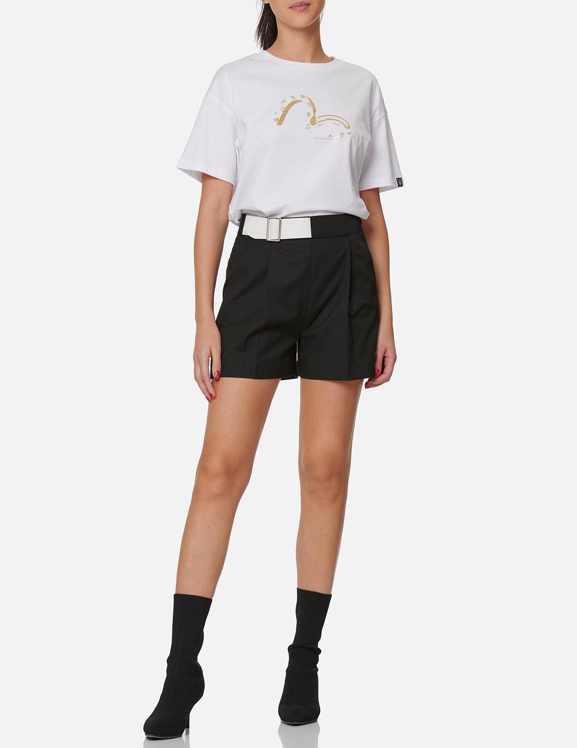 Partial Leather Buckle Belt Shorts - 3