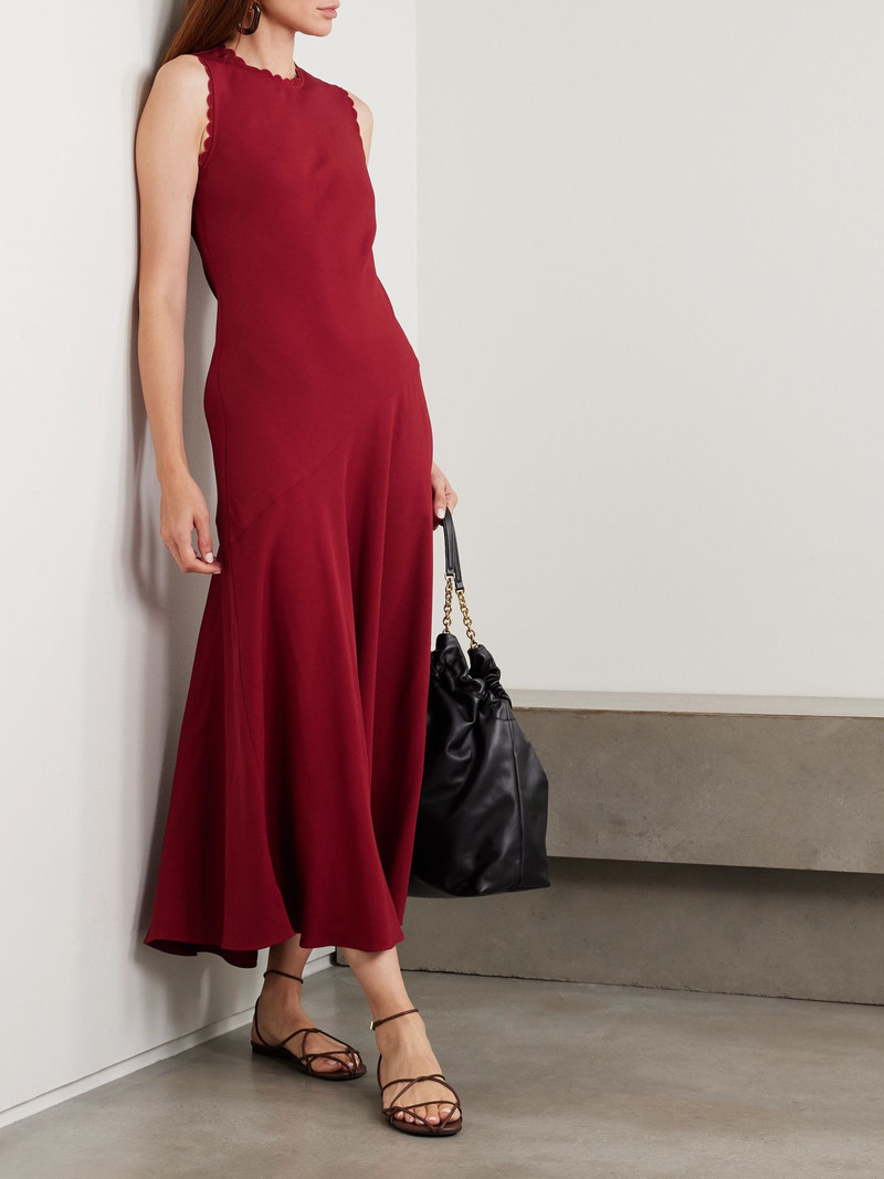 ULLA JOHNSON Clea scalloped satin-crepe midi dress Red outlook
