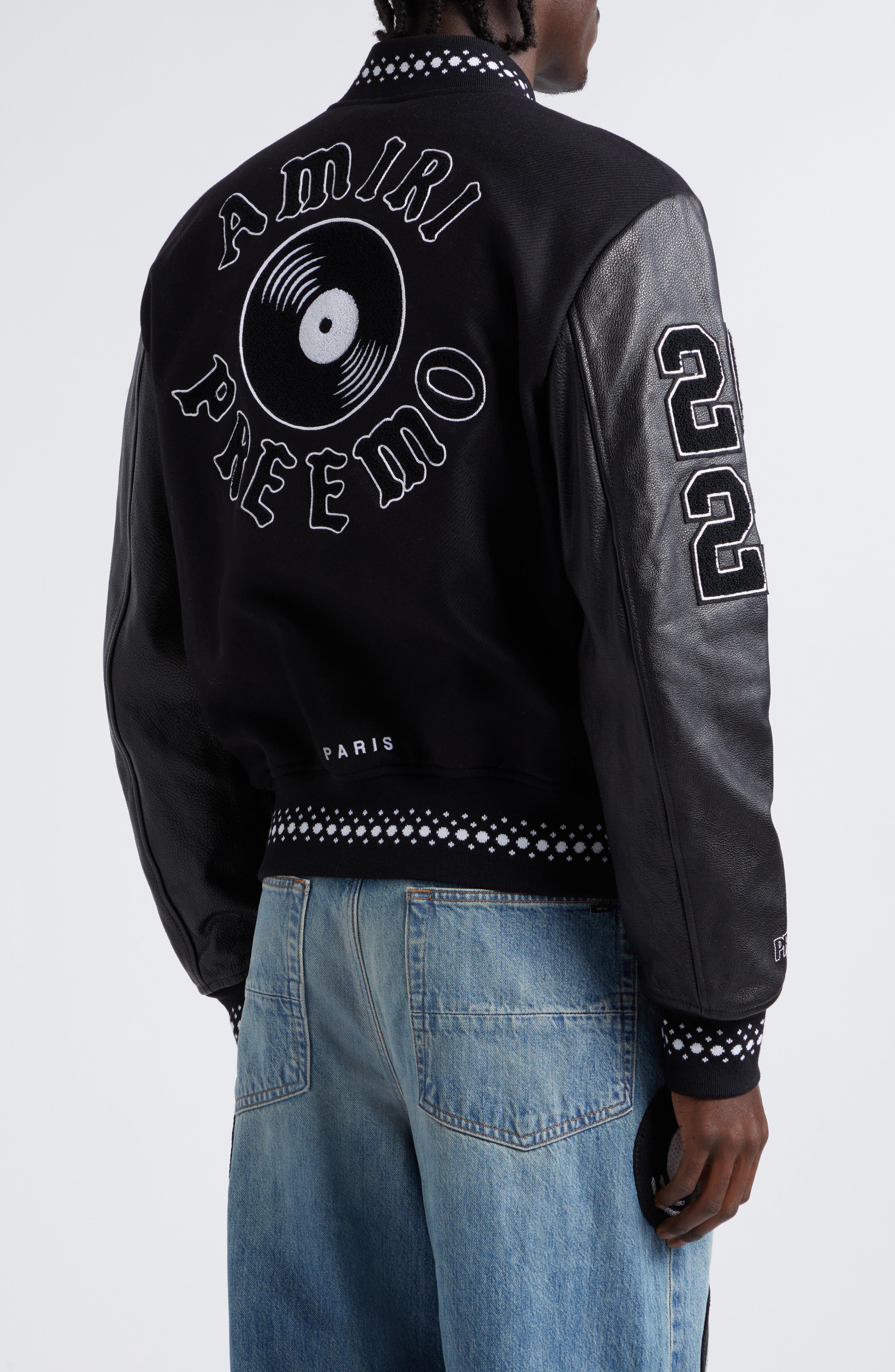 x Premier Records Patch Leather Sleeve Wool Blend Varsity Jacket - 2