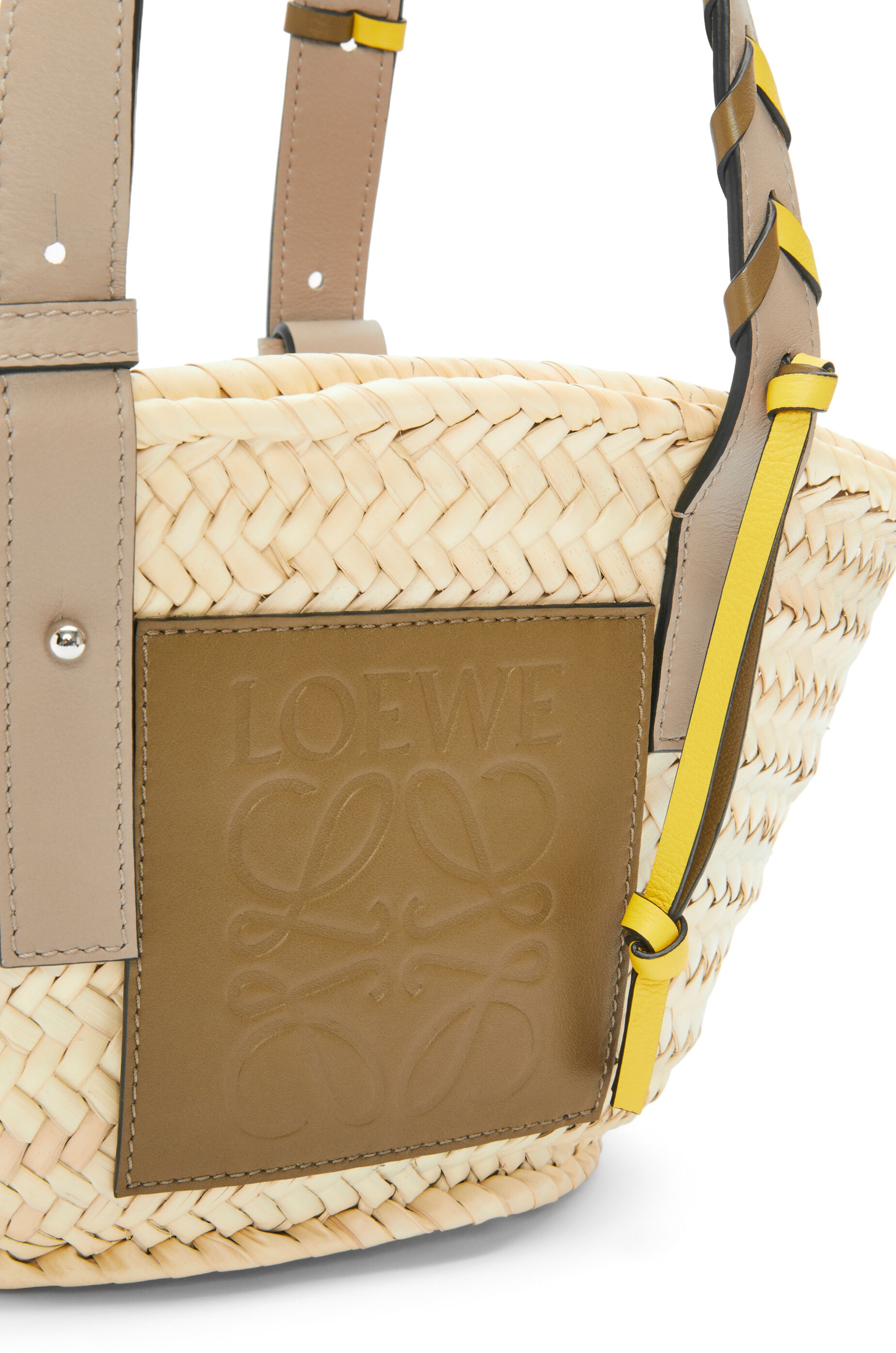 Small Basket bag in palm leaf with a braided handle in calfskin - 6