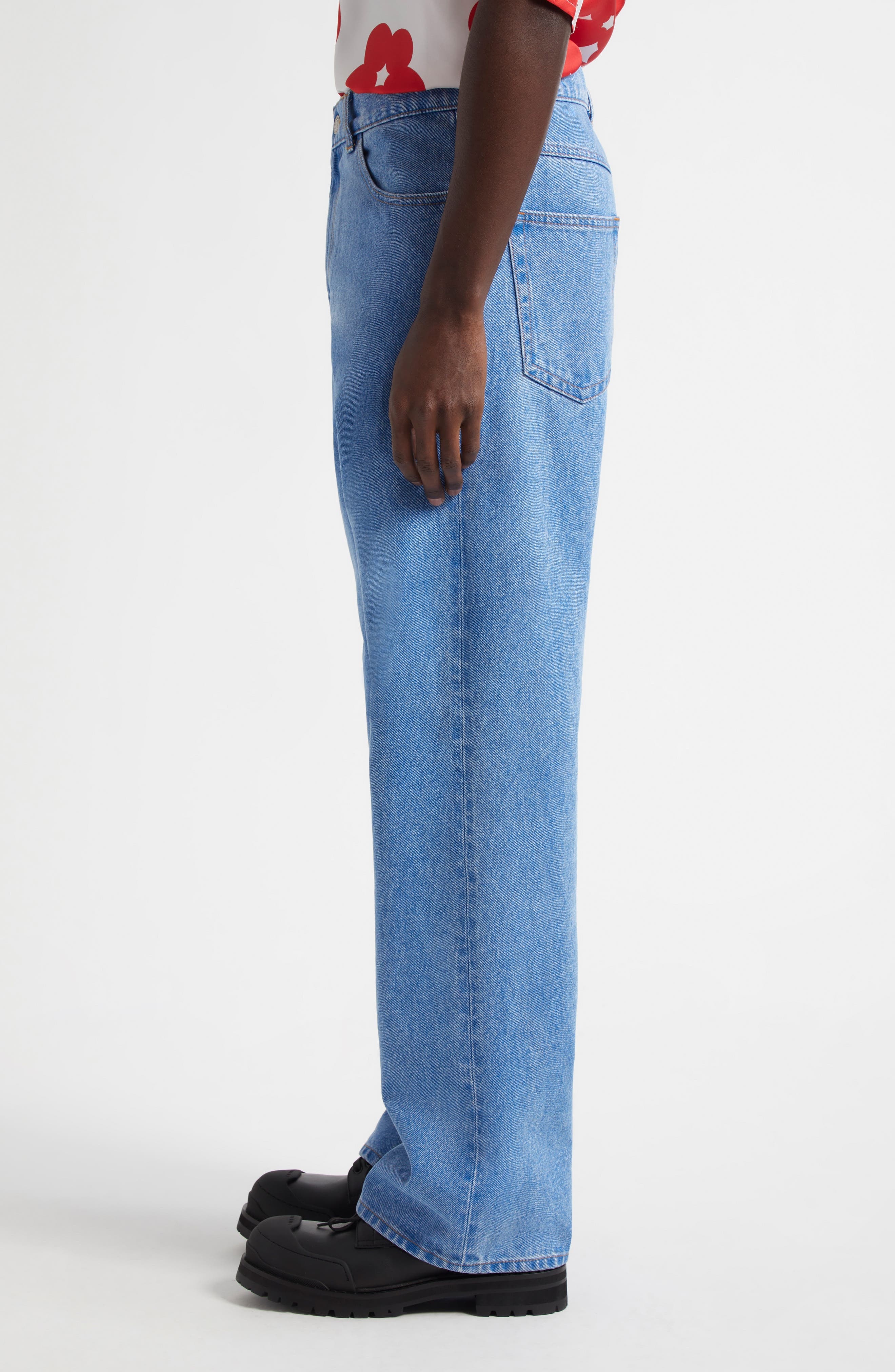 Marni Stonewashed Oragnic Cotton Wide Leg Jeans in Cobalt at Nordstrom - 4