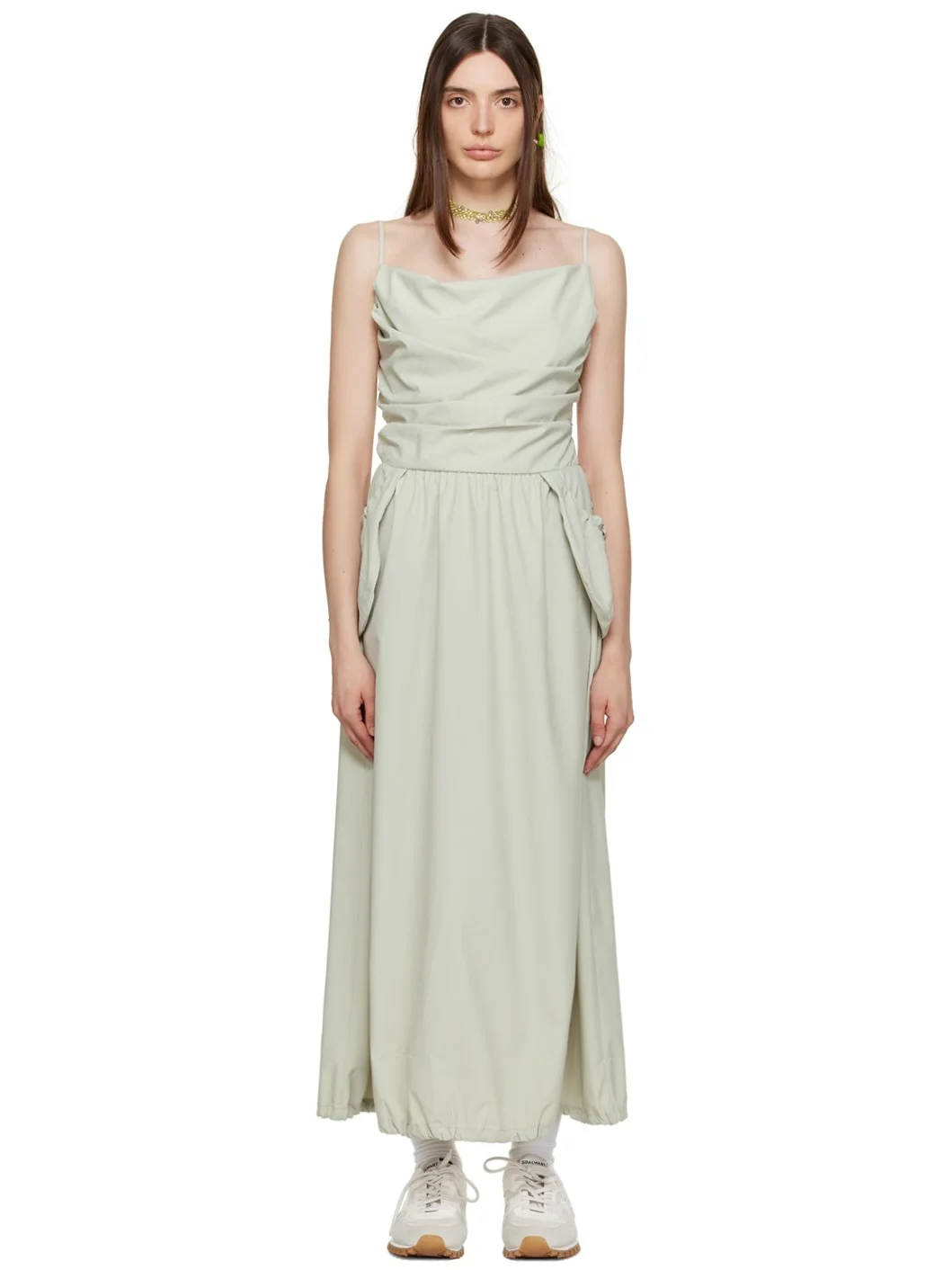 Green Gathered Midi Dress - 1