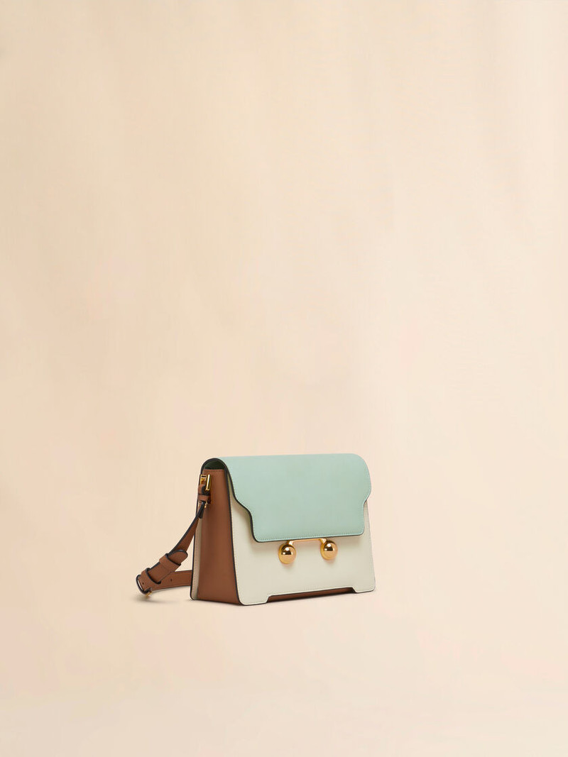 GREEN CREAM E BROWN LEATHER TRUNKAROO MEDIUM SHOULDER BAG 6