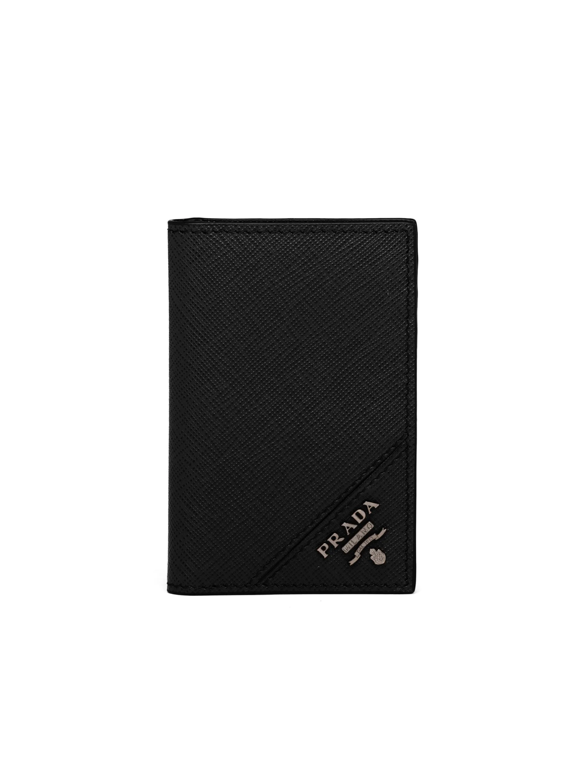 Men's Saffiano Leather Card Holder - Black - 1