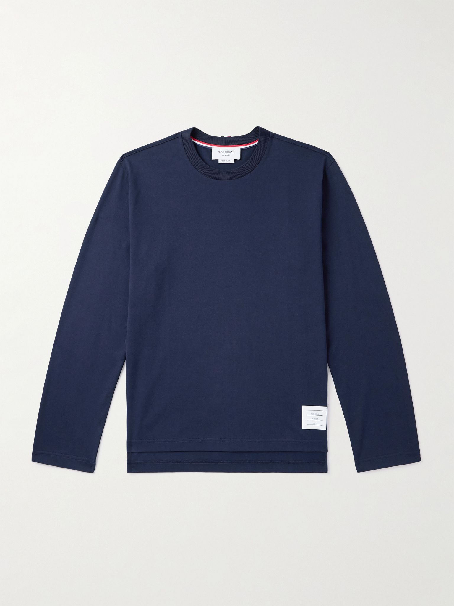 Logo-Appliquéd Striped Cotton-Jersey T-Shirt Navy - 1