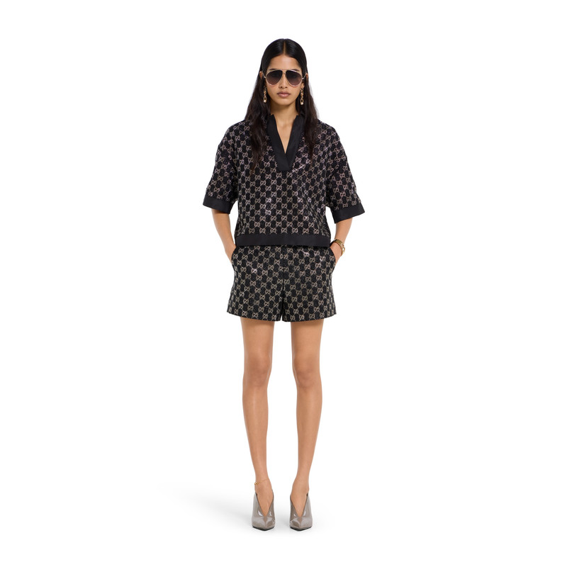 GUCCI Embroidered wool tweed lamé shorts outlook