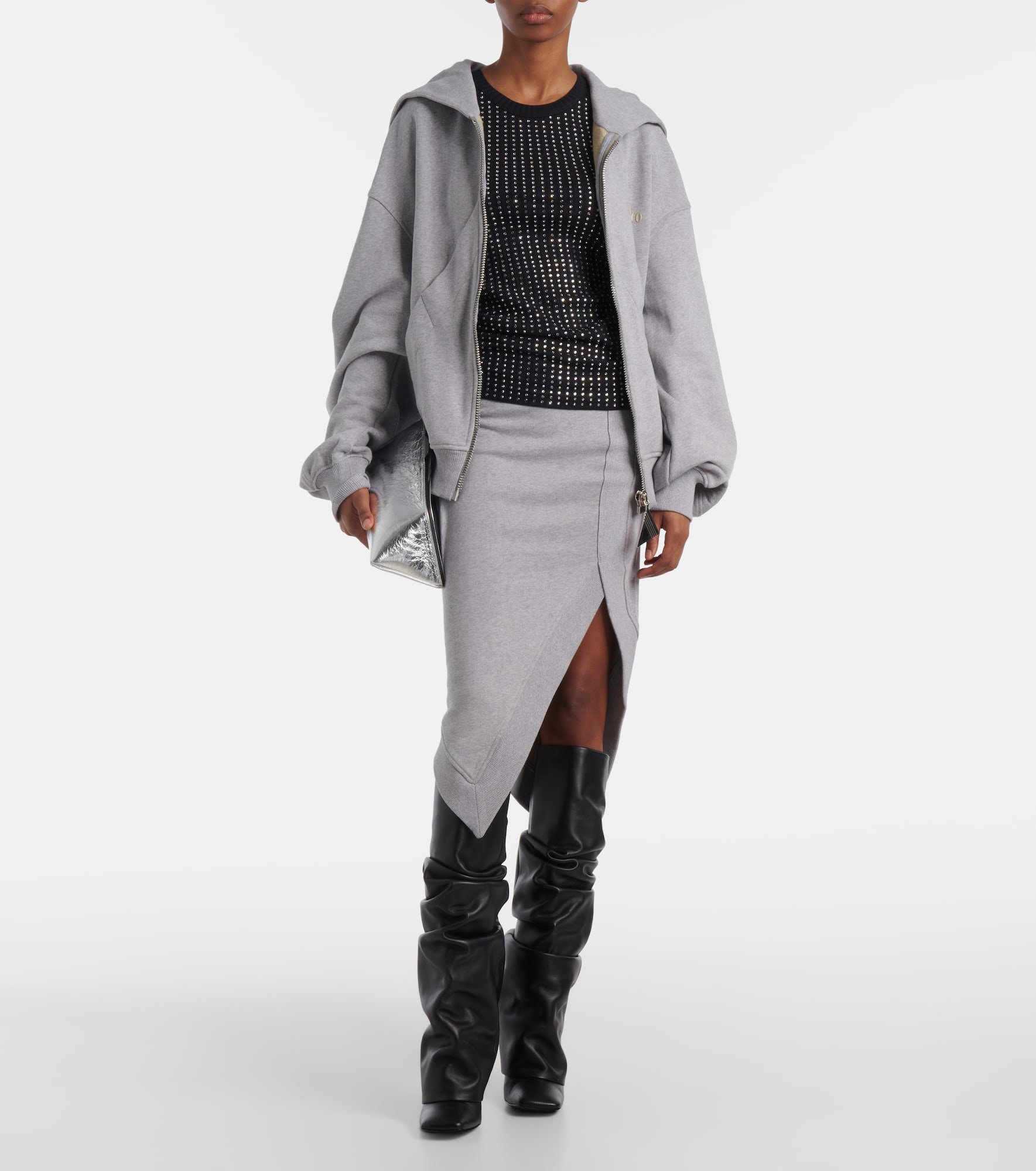 Logo asymmetric cotton jersey midi skirt - 2
