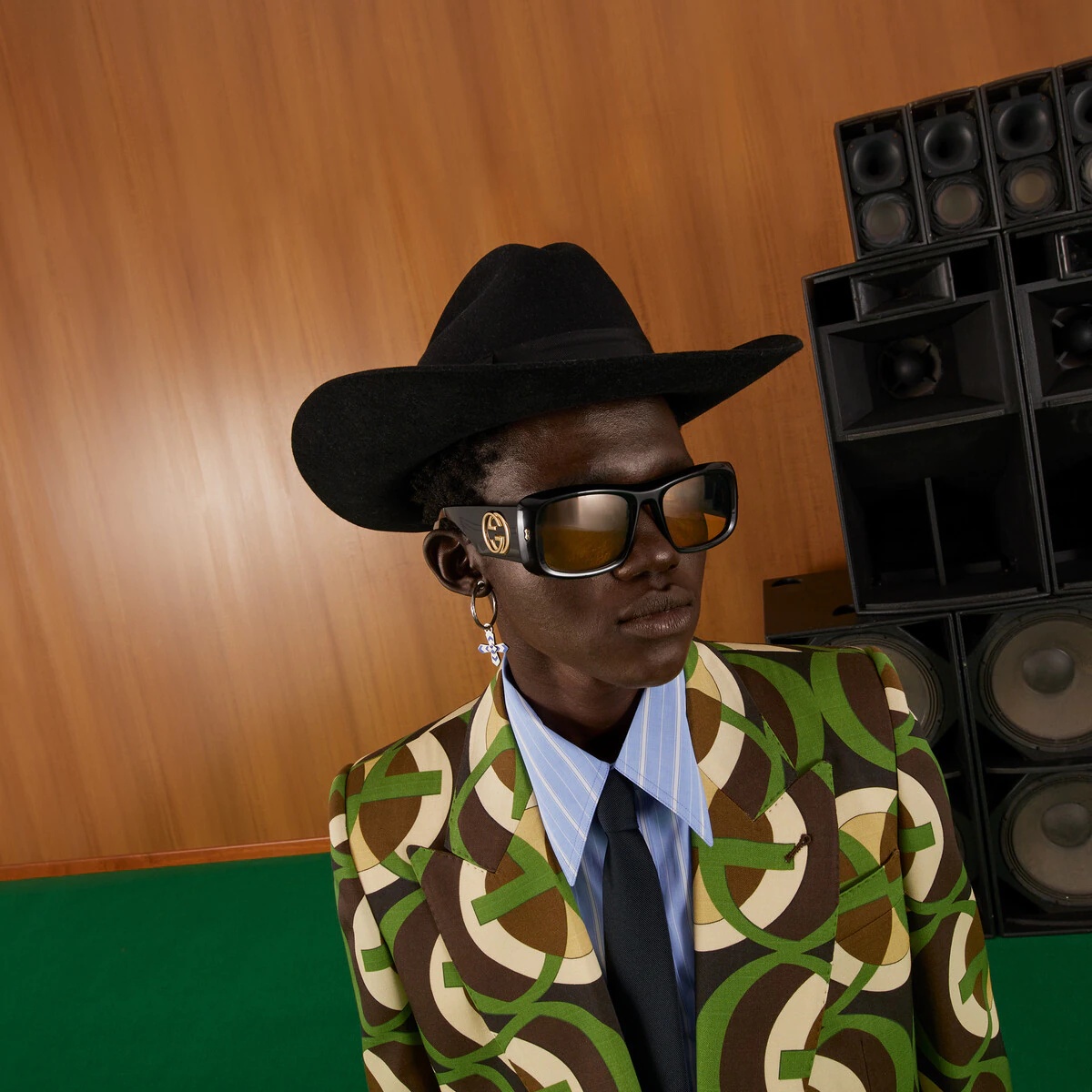 Wide-brimmed felt fedora with Double G - 3