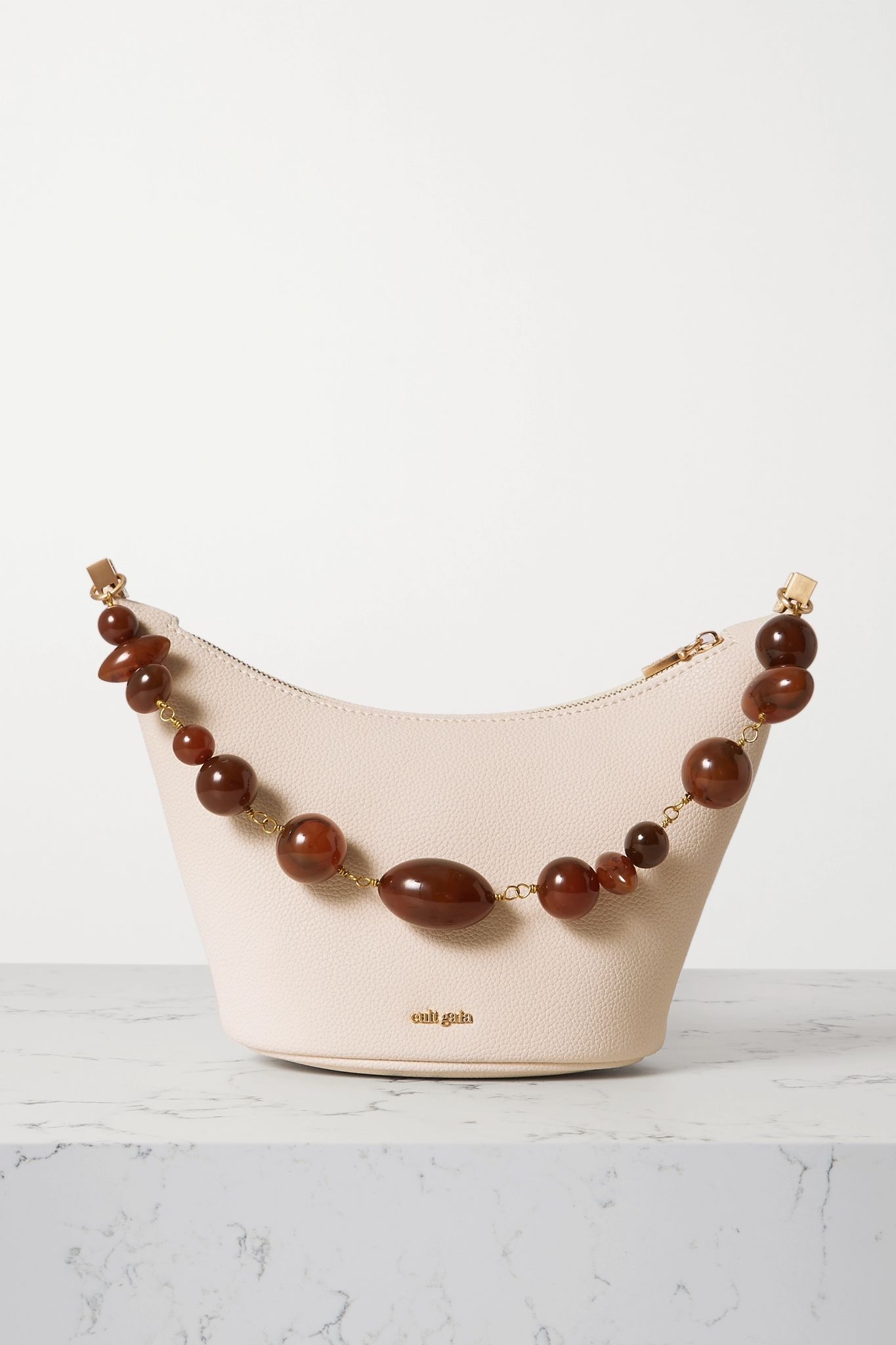 Gia bead-embellished textured-leather shoulder bag - 1