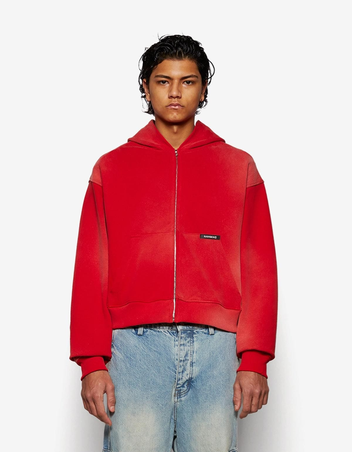 Nahmias Red Sunfade Boxy Zip-Up Hoodie - 2